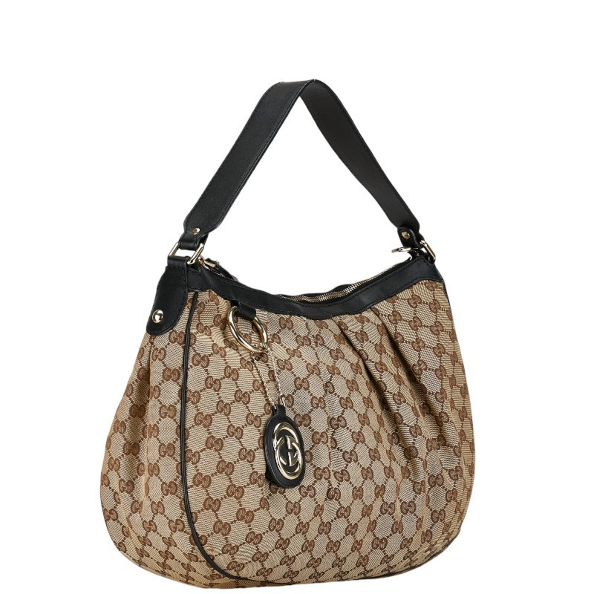 Gucci GG Canvas Bag Handbag 232955 Beige Black Leather Women's GUCCI