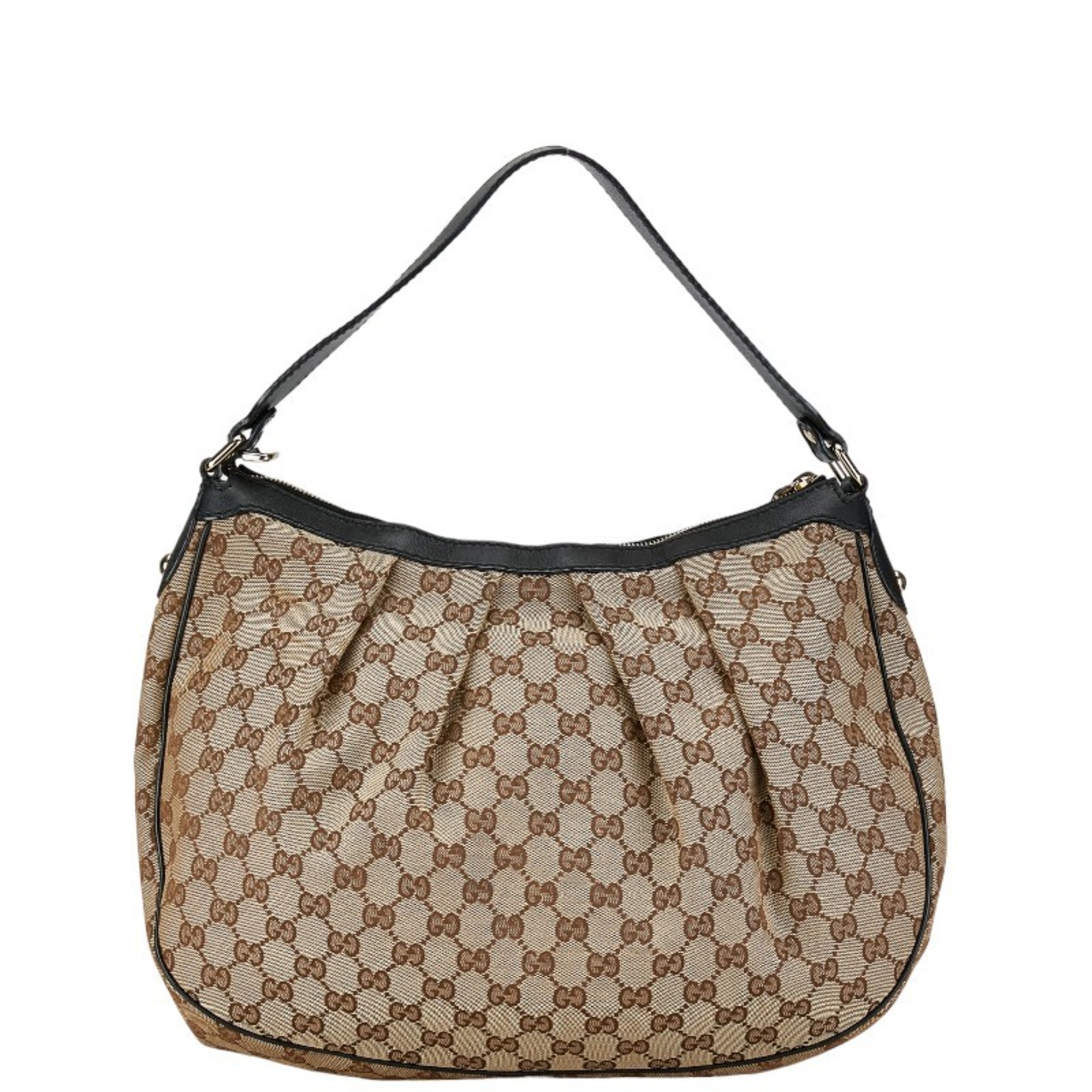 Gucci GG Canvas Bag Handbag 232955 Beige Black Leather Women's GUCCI