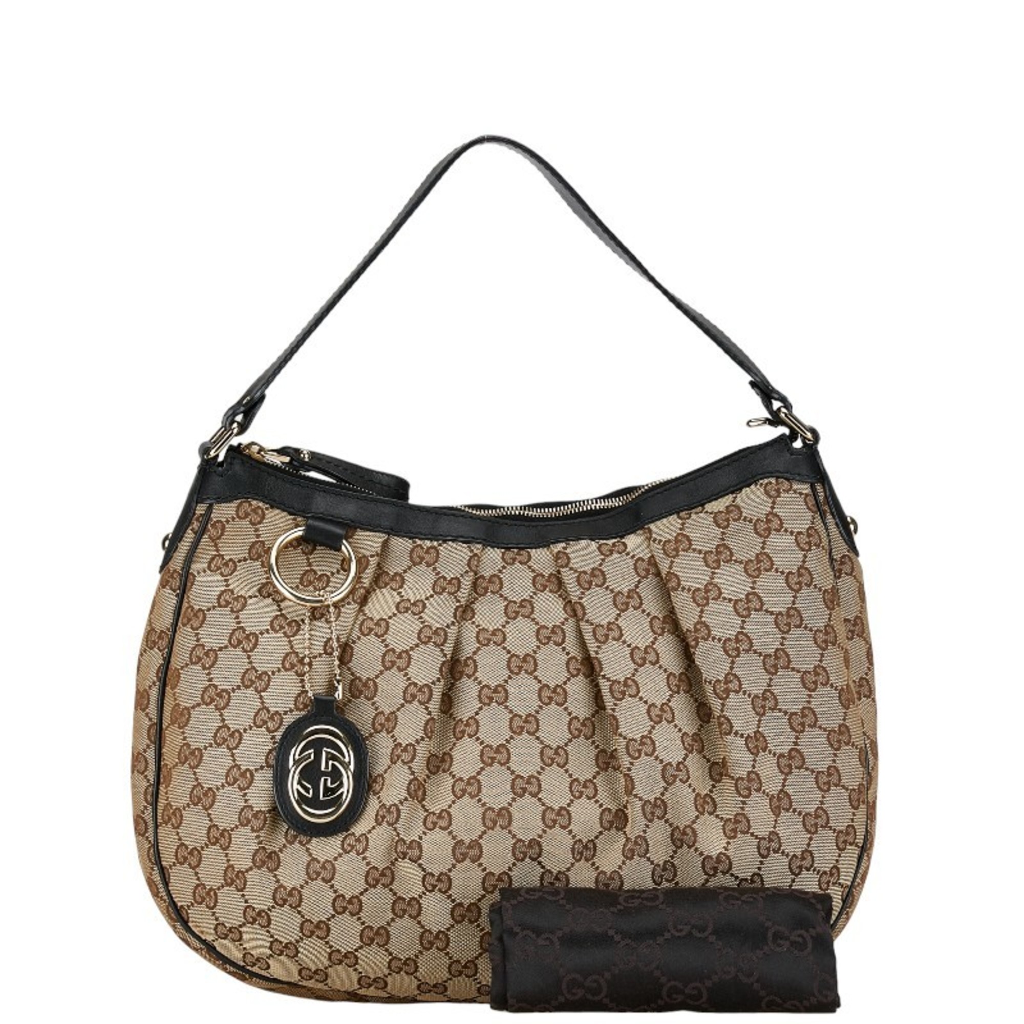 Gucci GG Canvas Bag Handbag 232955 Beige Black Leather Women's GUCCI