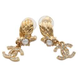 Chanel Earrings Coco Mark Feather Fake Pearl Rhinestone ABC658 C24 C CHANEL