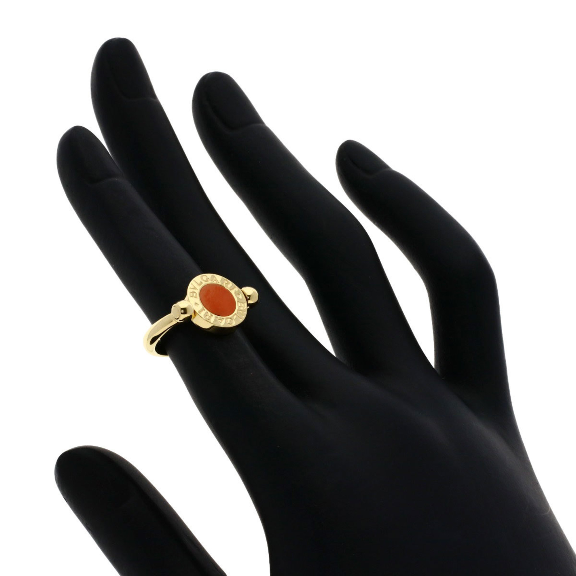 BVLGARI Flip Onyx Coral Ring, 18K Yellow Gold, Women's