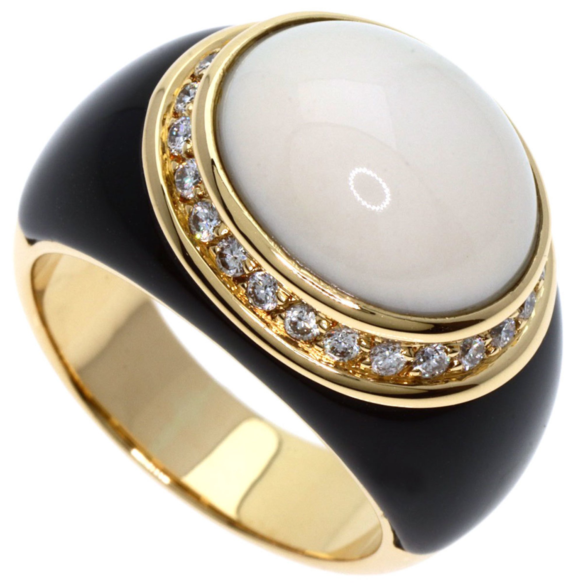 CHANEL White Chalcedony Onyx Diamond Ring, 18K Yellow Gold, Women's,