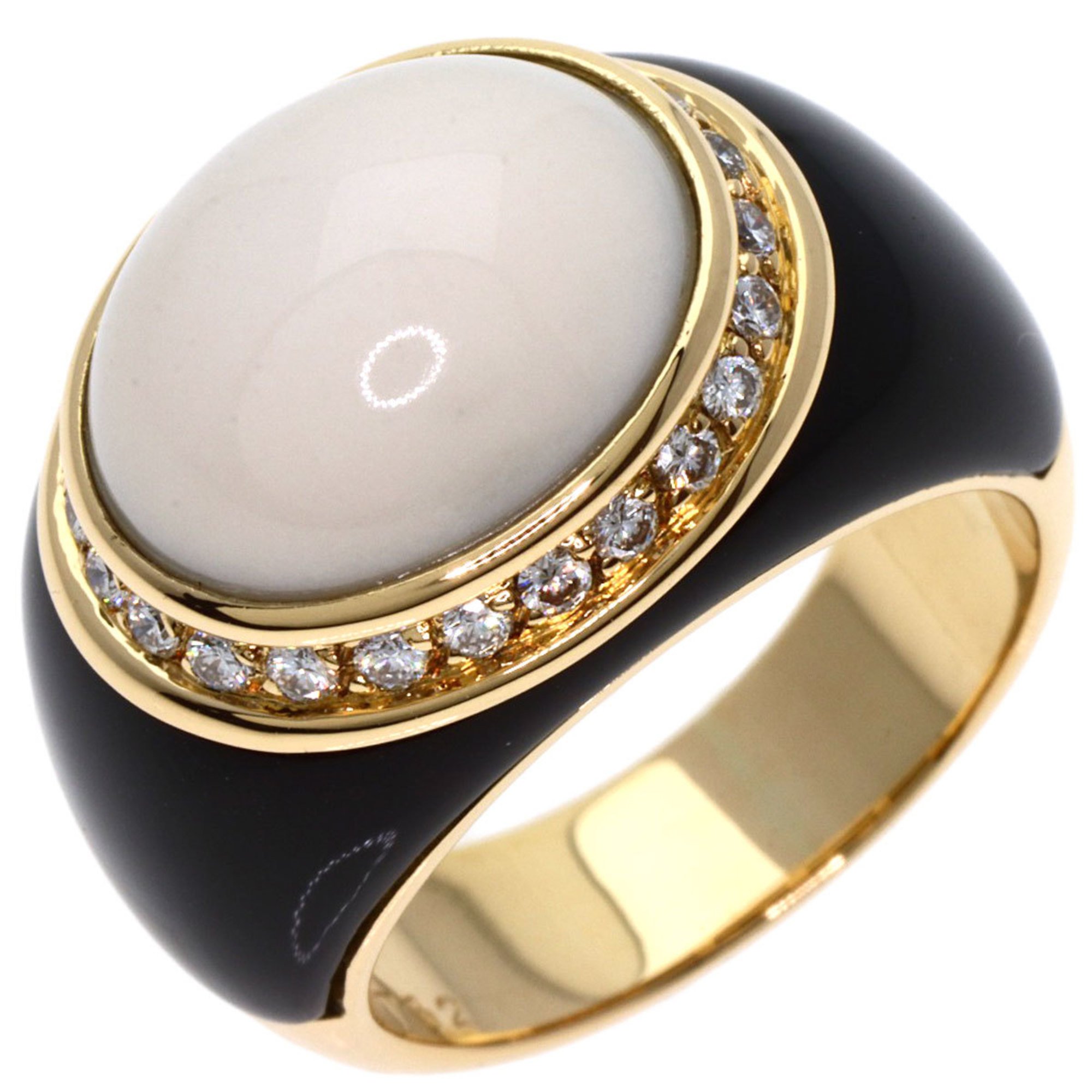 CHANEL White Chalcedony Onyx Diamond Ring, 18K Yellow Gold, Women's,