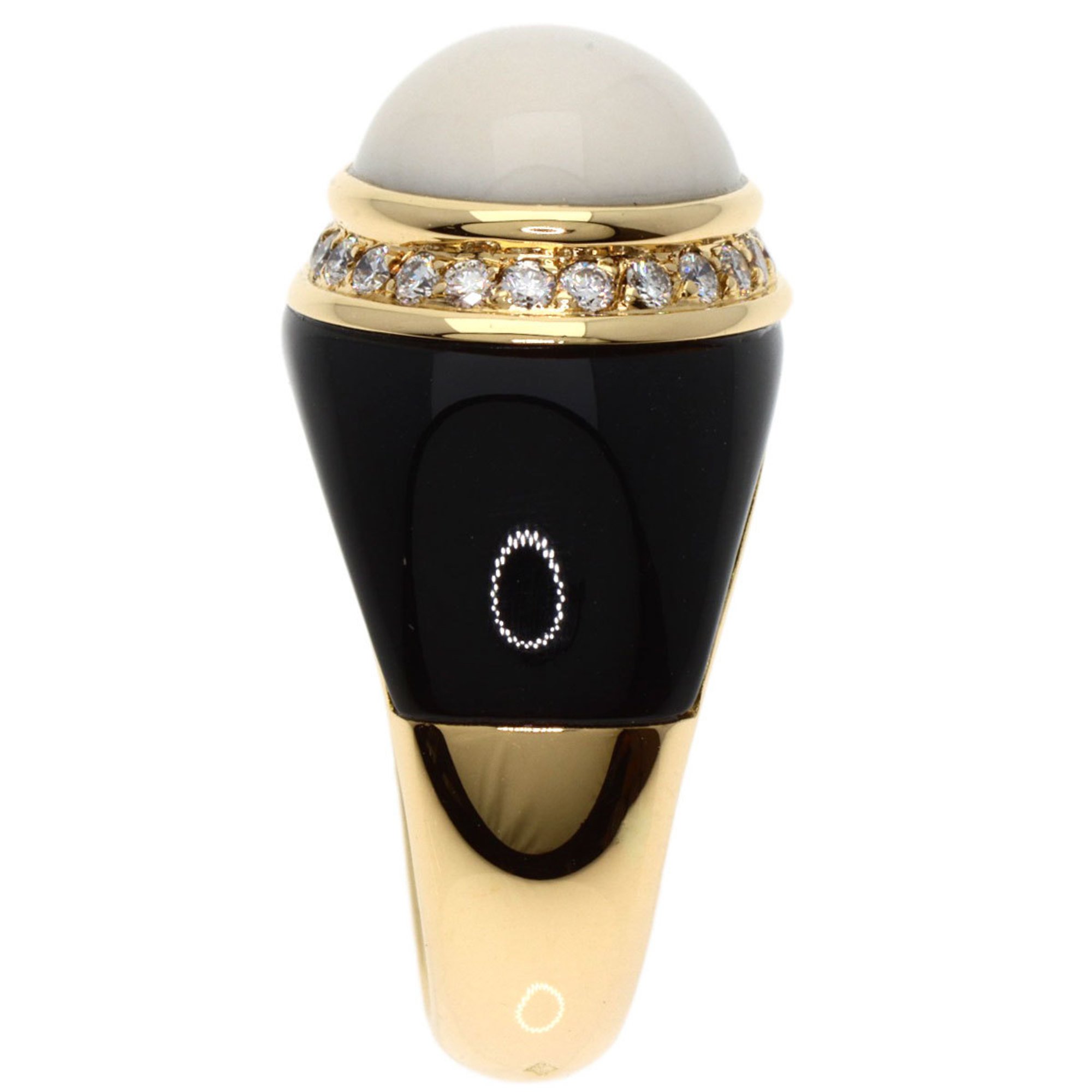 CHANEL White Chalcedony Onyx Diamond Ring, 18K Yellow Gold, Women's,