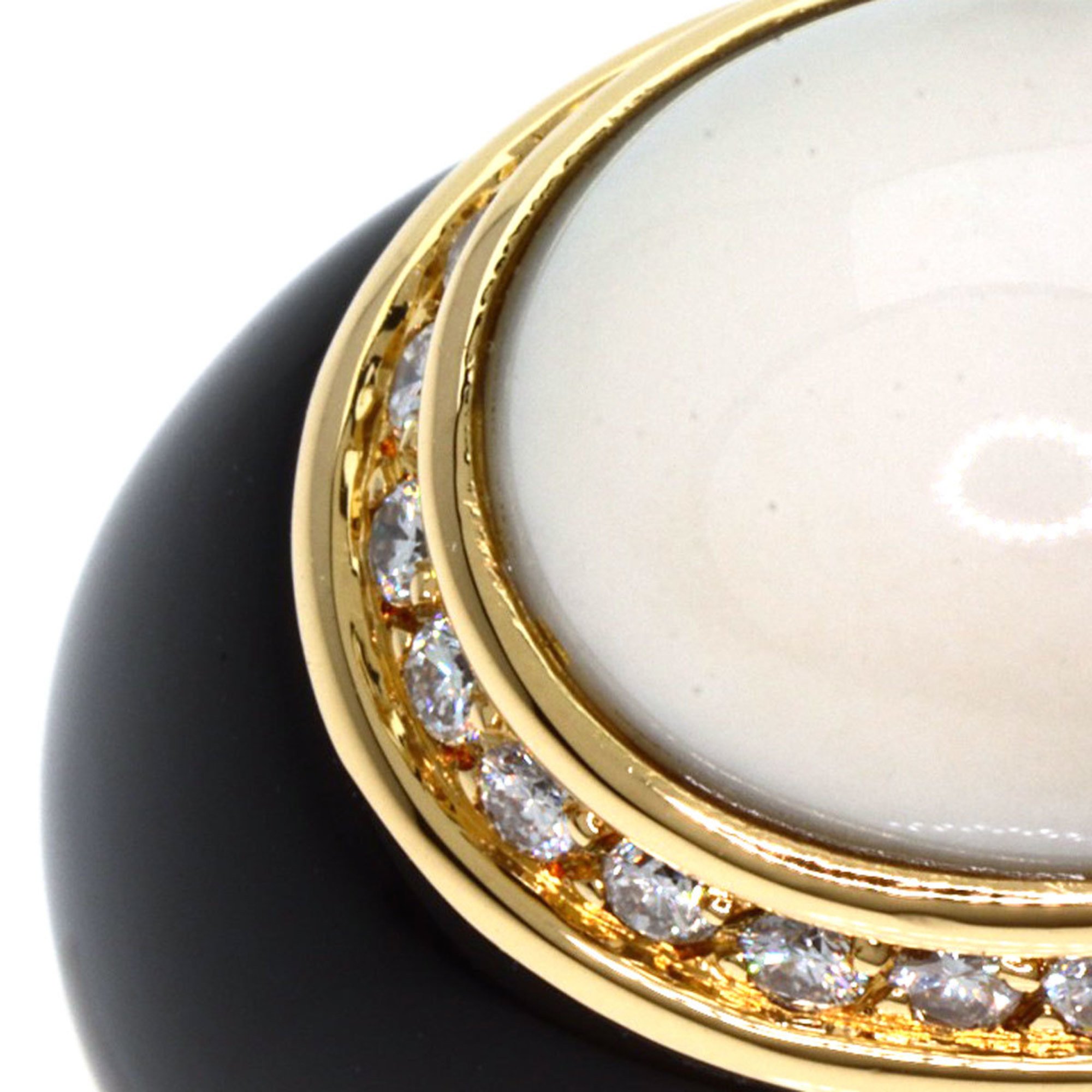 CHANEL White Chalcedony Onyx Diamond Ring, 18K Yellow Gold, Women's,