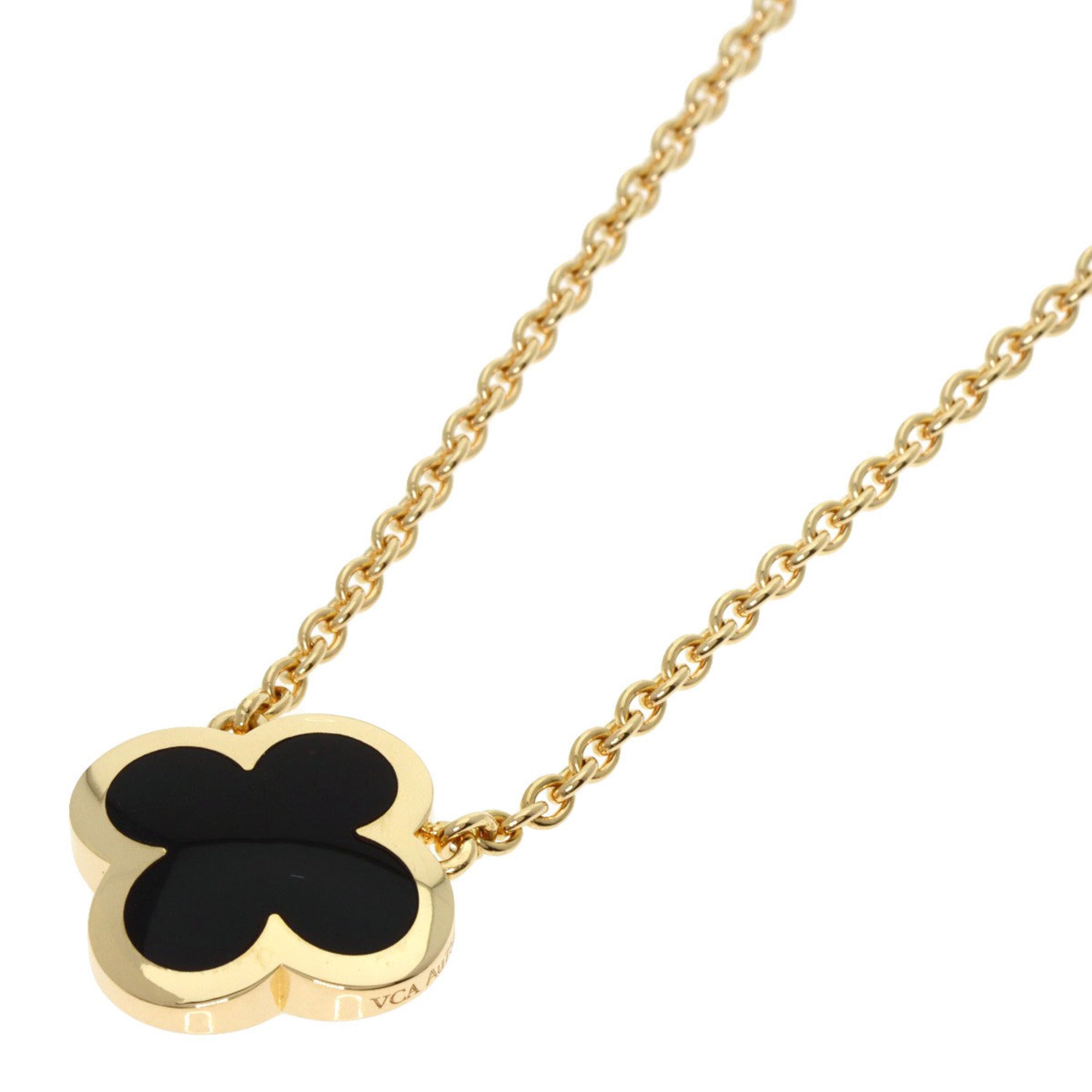 Van Cleef & Arpels Pure Alhambra Onyx Necklace K18 Yellow Gold Women's