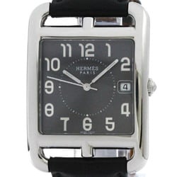 Polished HERMES Cape Cod Steel Leather Quartz Mens Watch CC1.810 BF574862