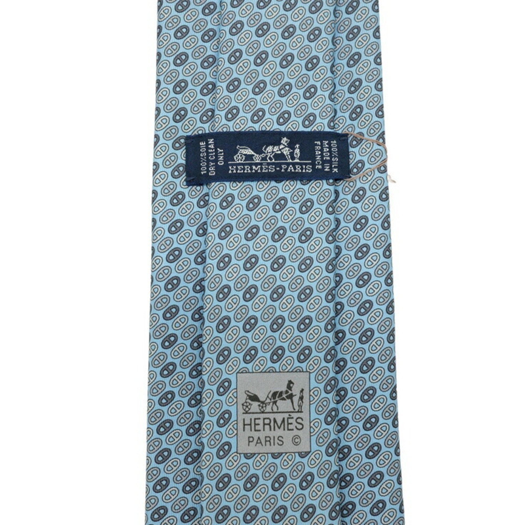 HERMES Hermes tie Chaine d'Ancre 100% silk light blue