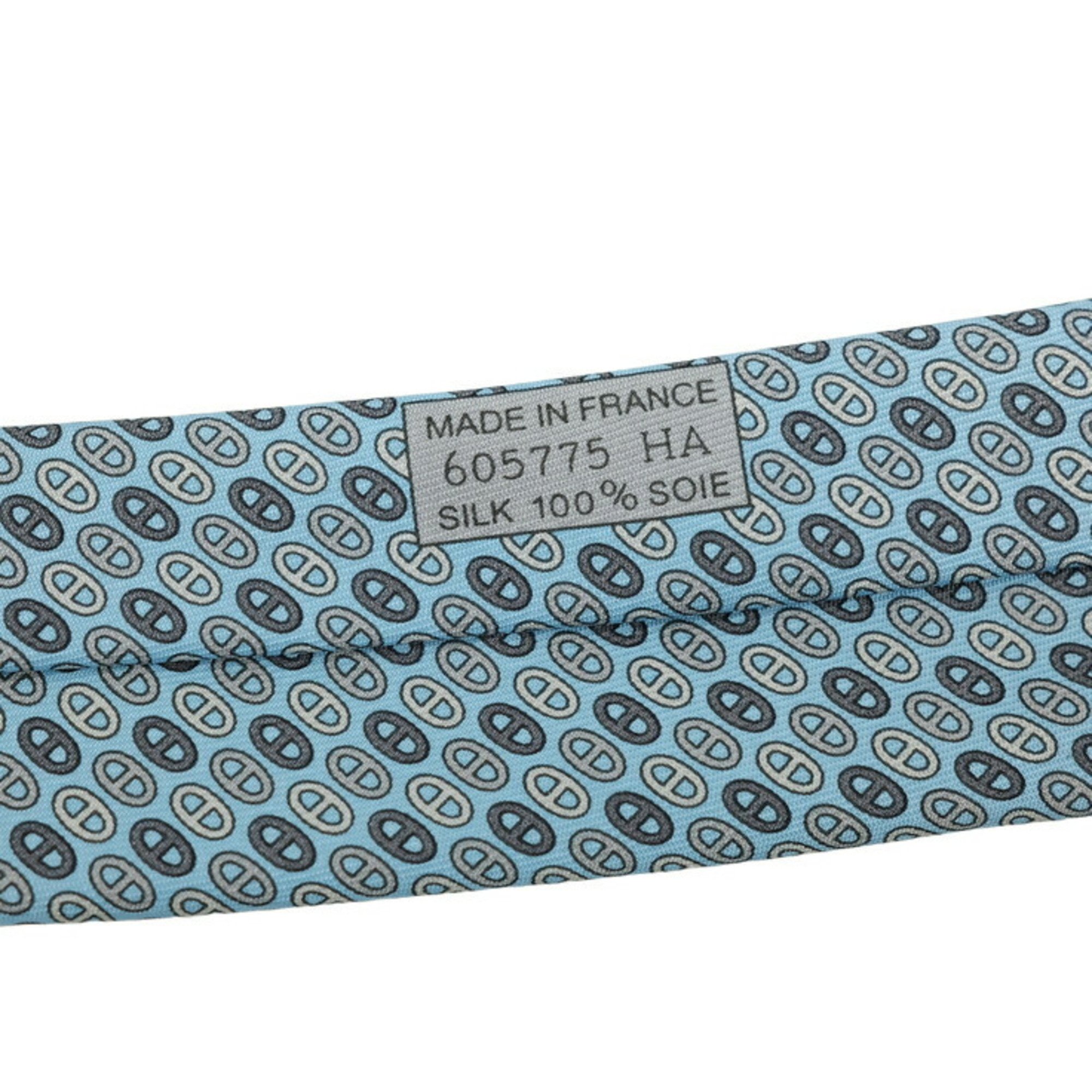 HERMES Hermes tie Chaine d'Ancre 100% silk light blue