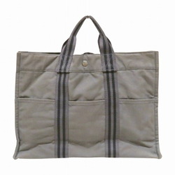 Hermes Foule MM Grey Canvas Bag Tote Handbag Men Women