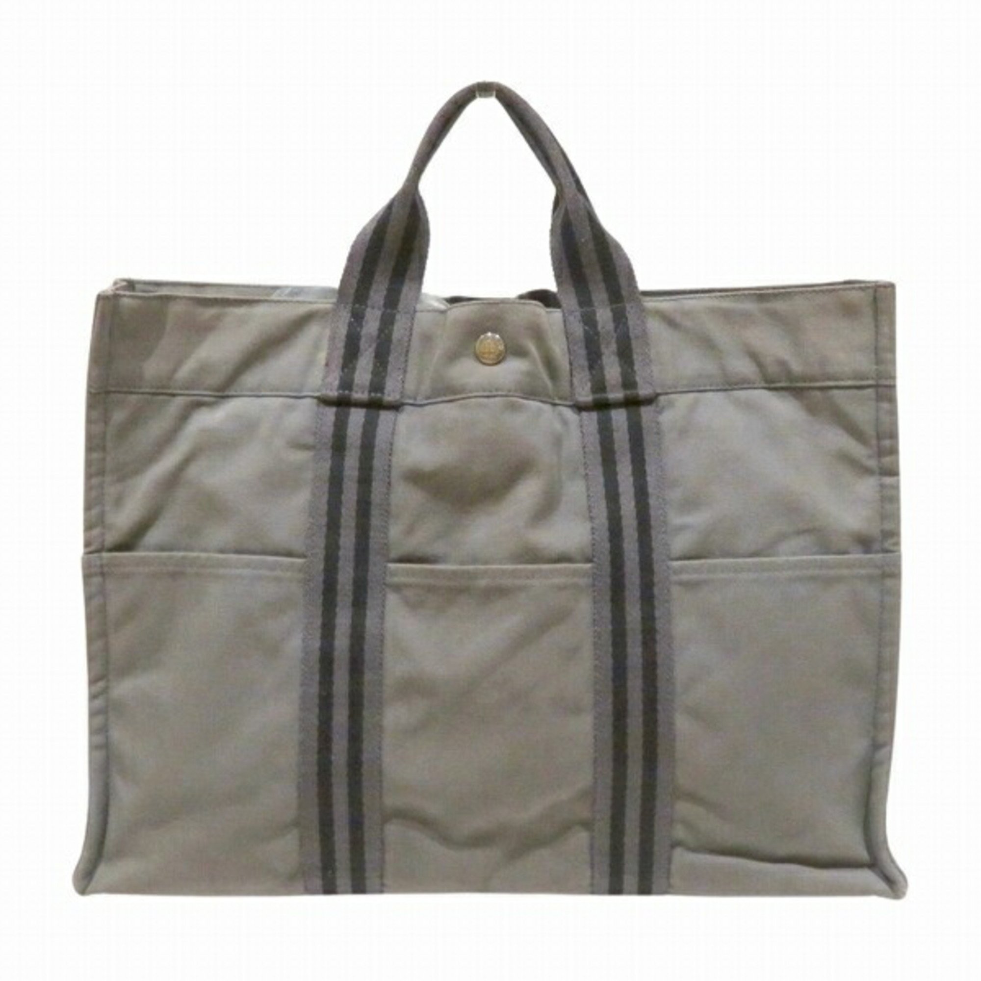 Hermes Foule MM Grey Canvas Bag Tote Handbag Men Women