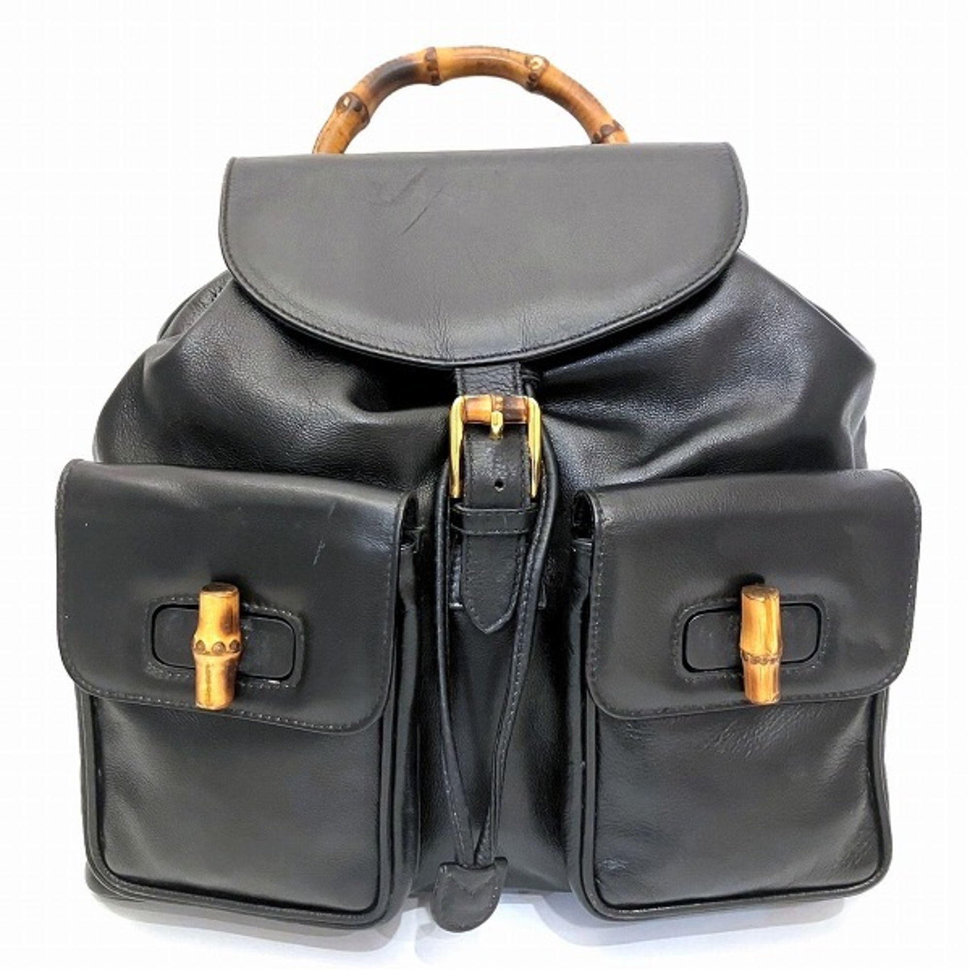 GUCCI Bamboo Backpack 2058 Black Bag Men Women