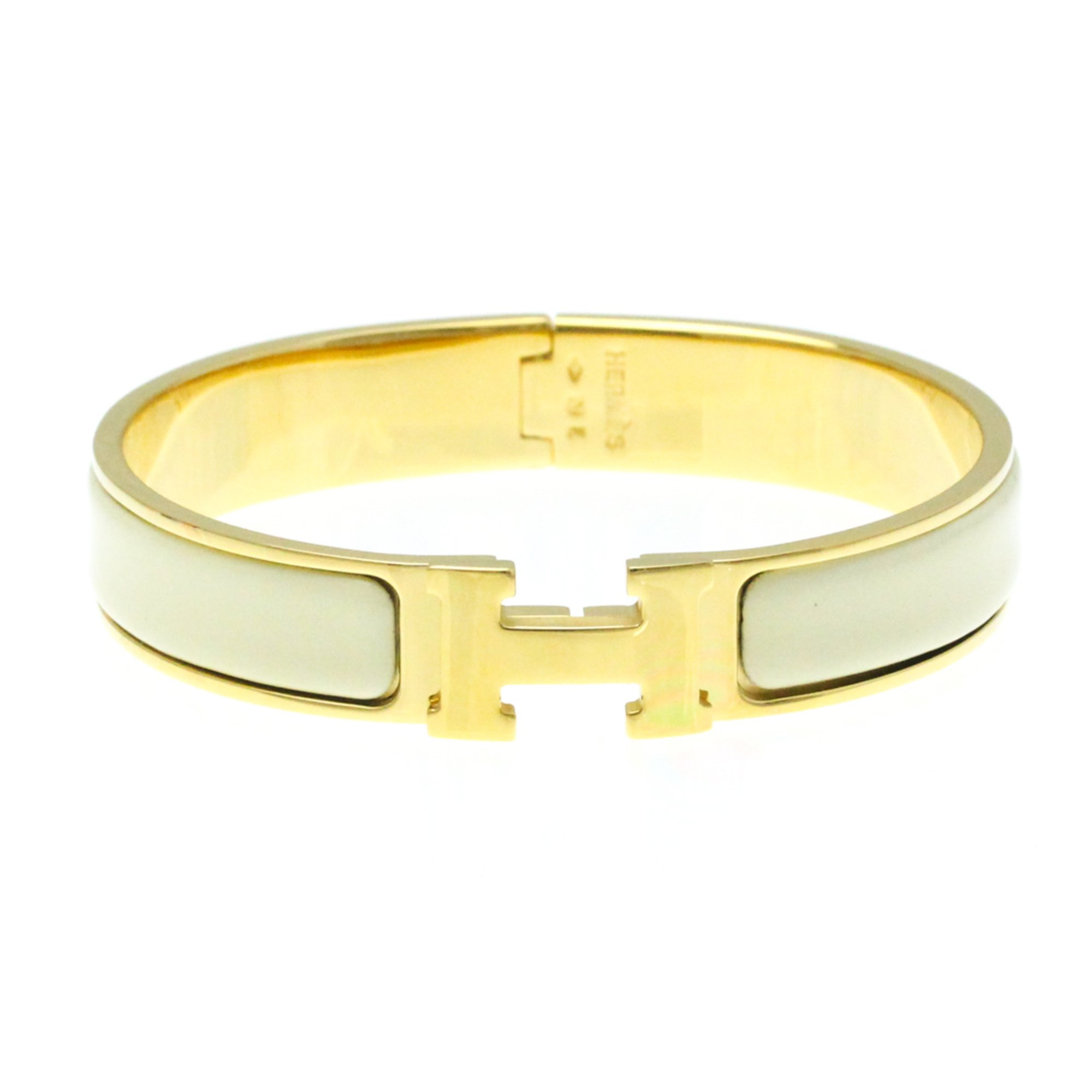 Hermes Click Clack H No Stone Bangle Beige,Gold Gold Plated