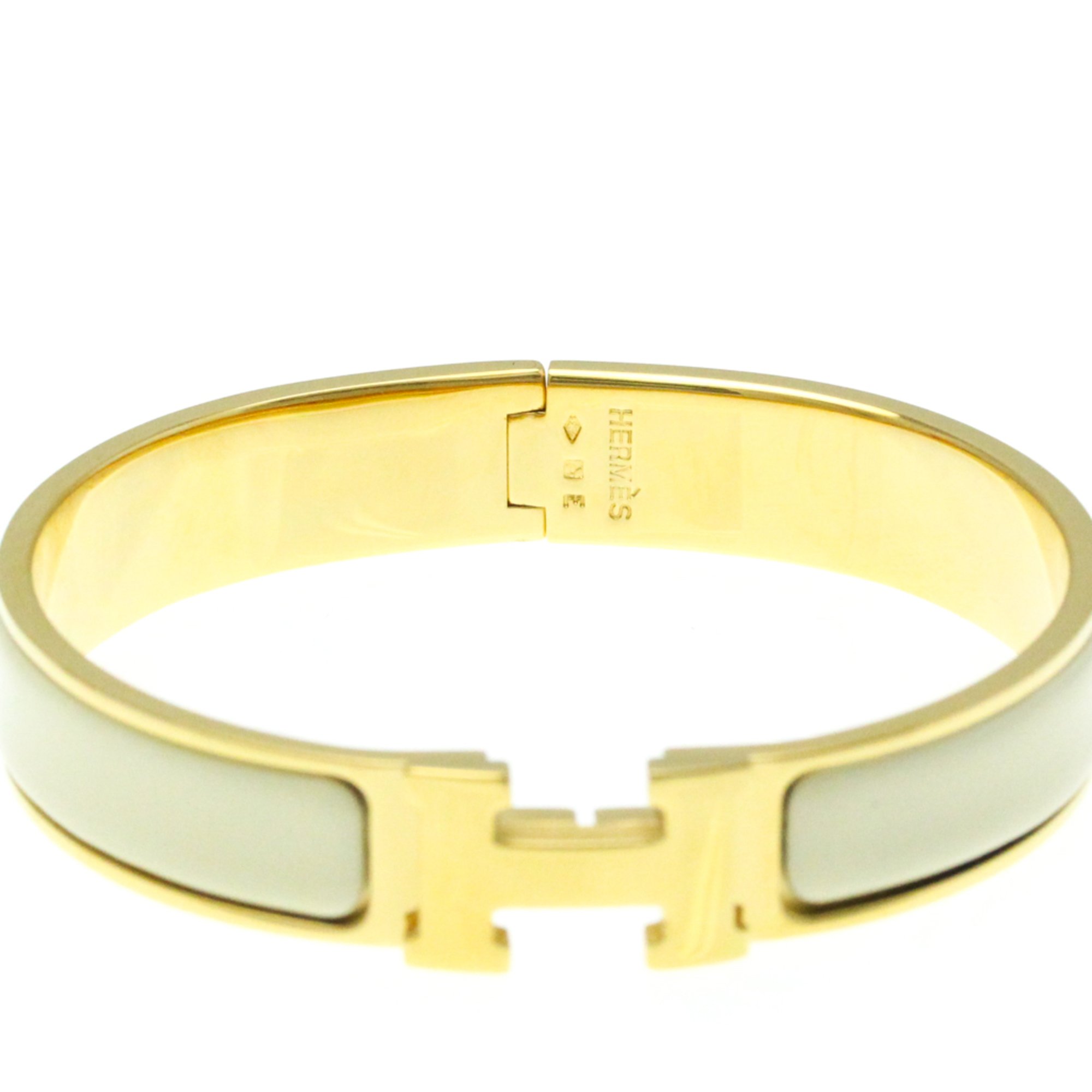 Hermes Click Clack H No Stone Bangle Beige,Gold Gold Plated