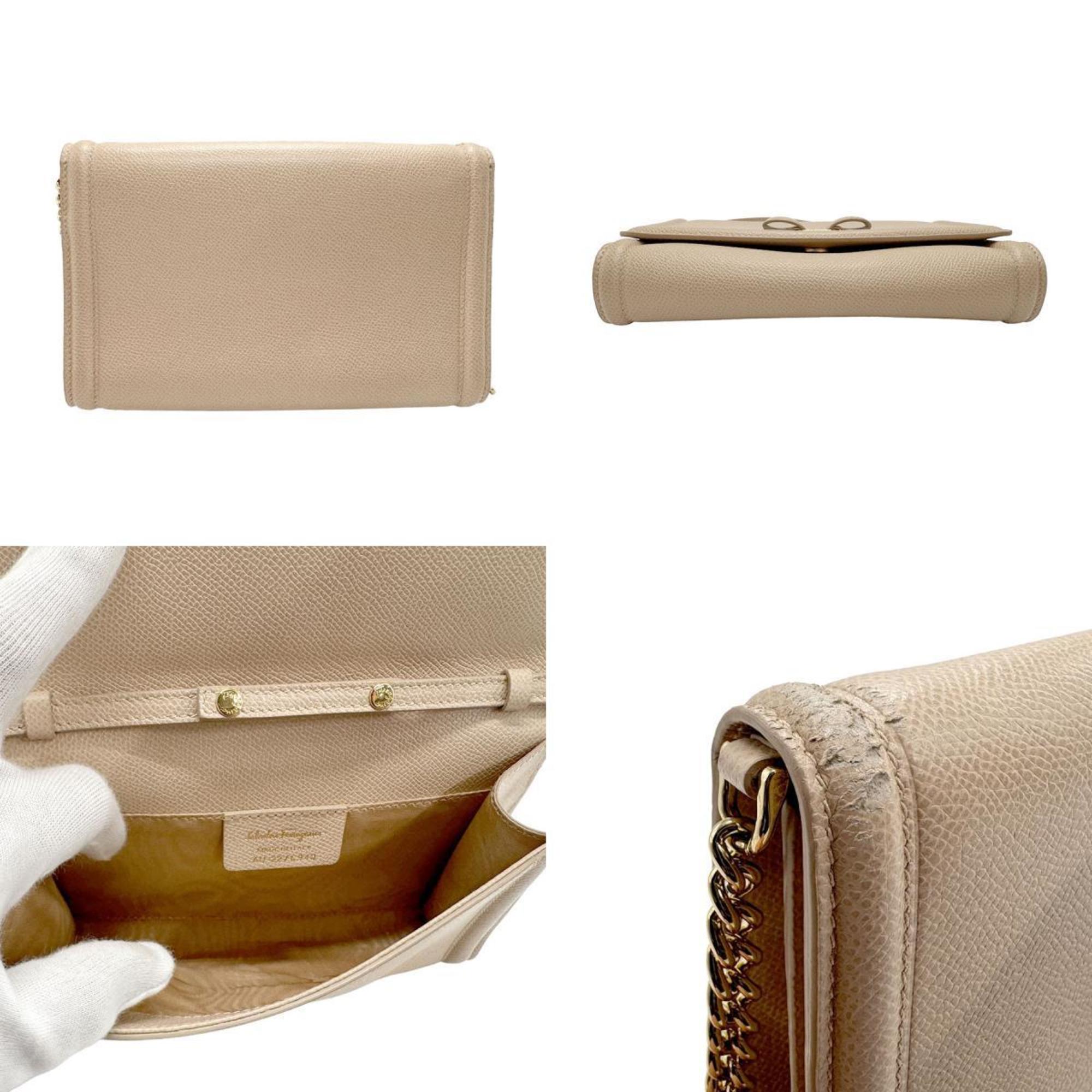 Salvatore Ferragamo Shoulder Bag Vara Ribbon Leather Beige Women's z1957