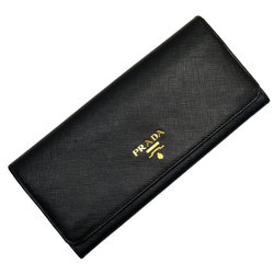 PRADA Long Wallet Leather Black Gold Women's w0626a