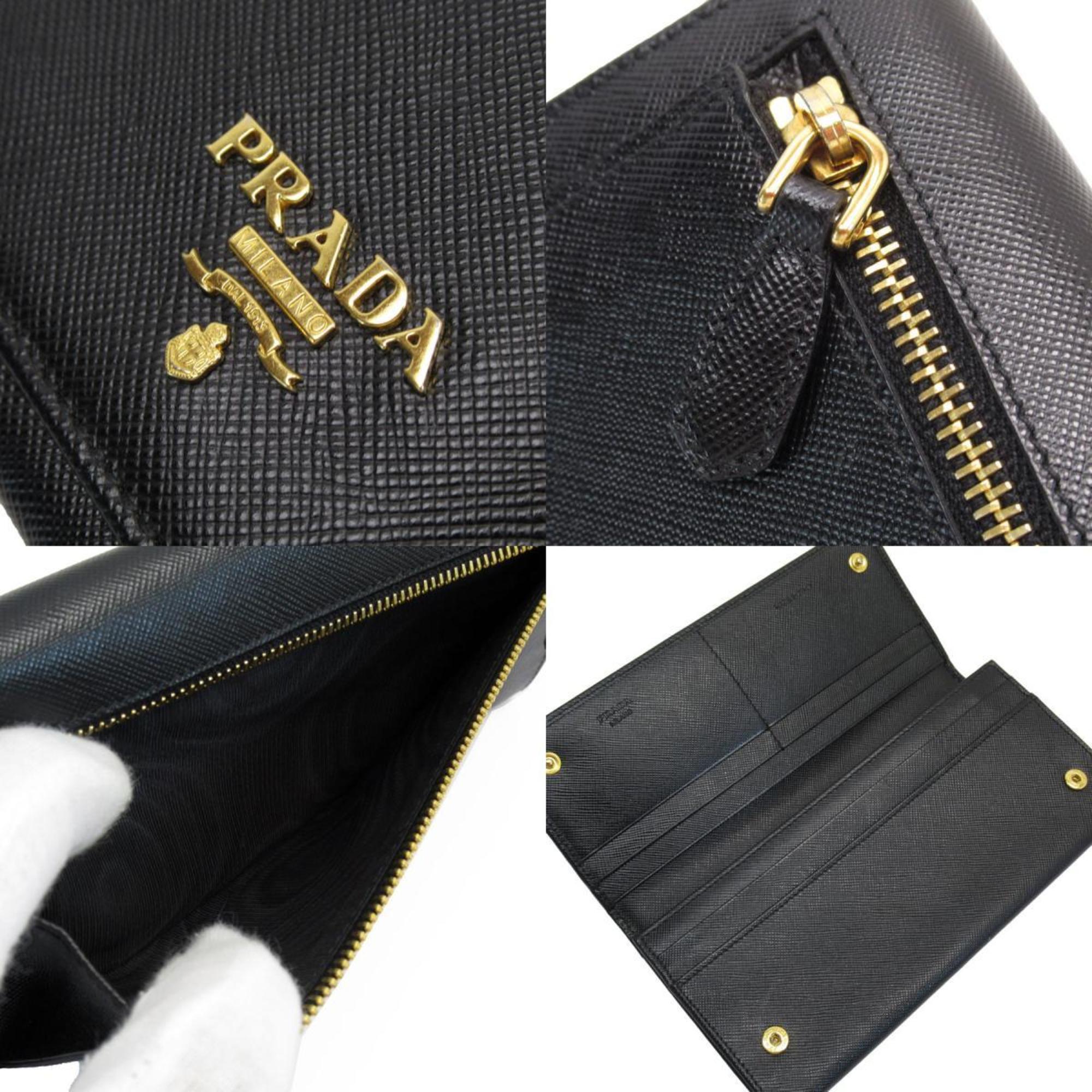 PRADA Long Wallet Leather Black Gold Women's w0626a