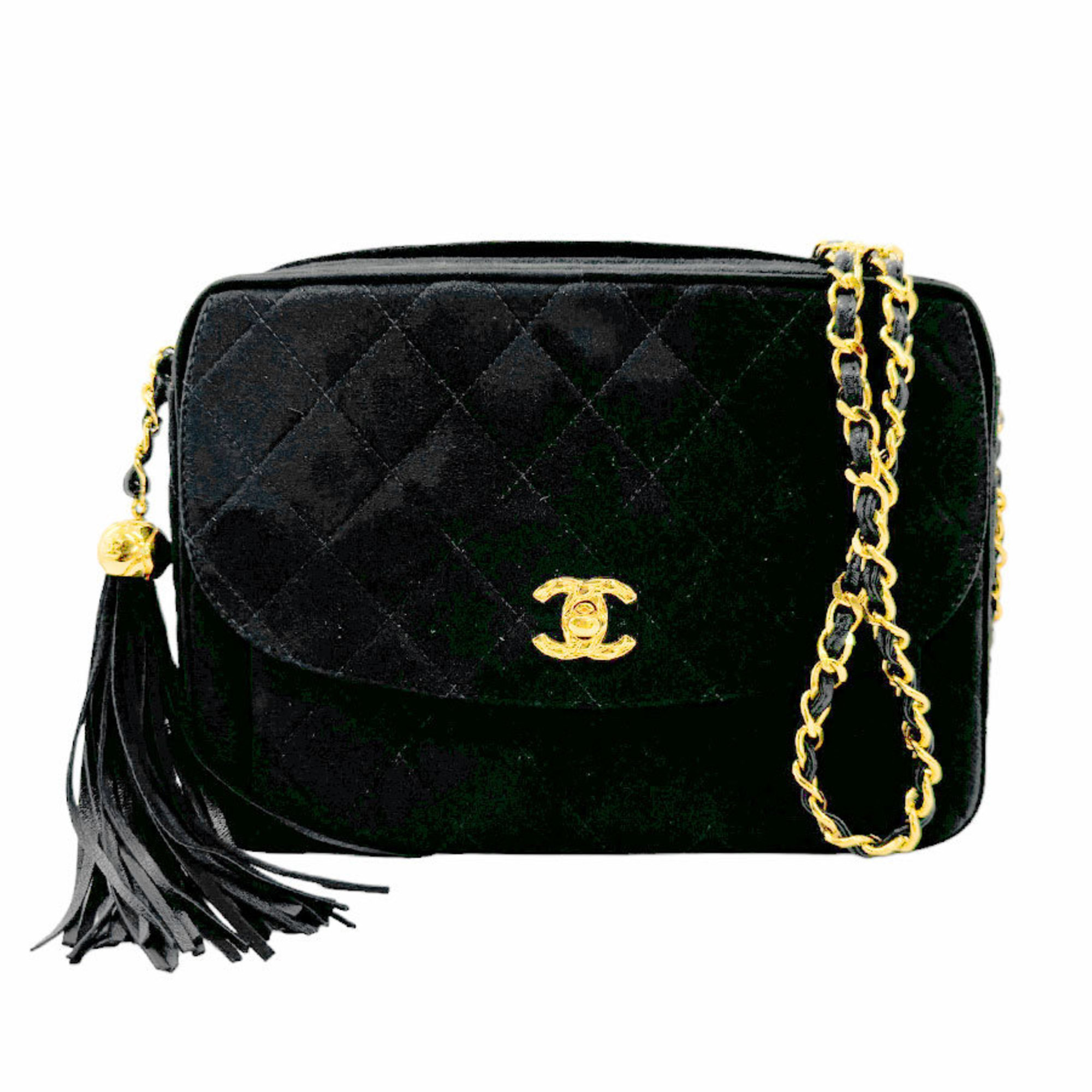 CHANEL Shoulder Bag Suede Metal Black Gold Women's n0187