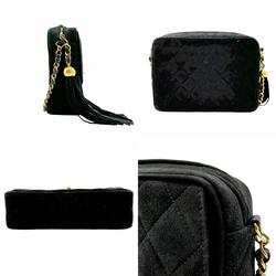 CHANEL Shoulder Bag Suede Metal Black Gold Women's n0187