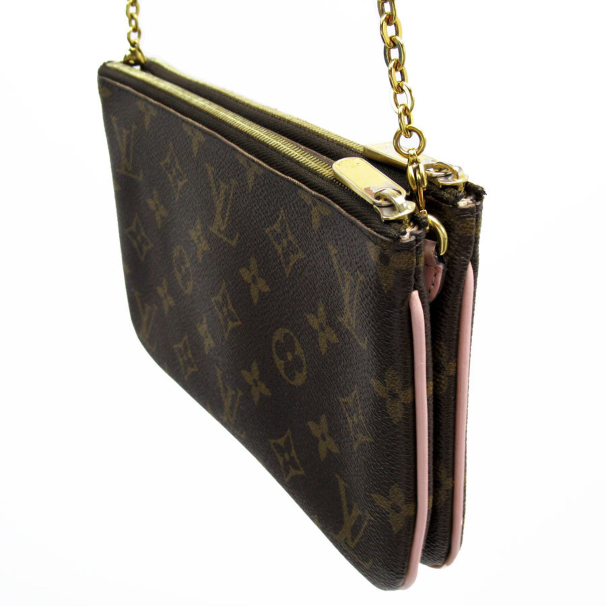 Louis Vuitton LOUIS VUITTON Shoulder Bag Monogram Pochette Double Zip Canvas Brown Pink Red Gold Women's M63905 w0632a