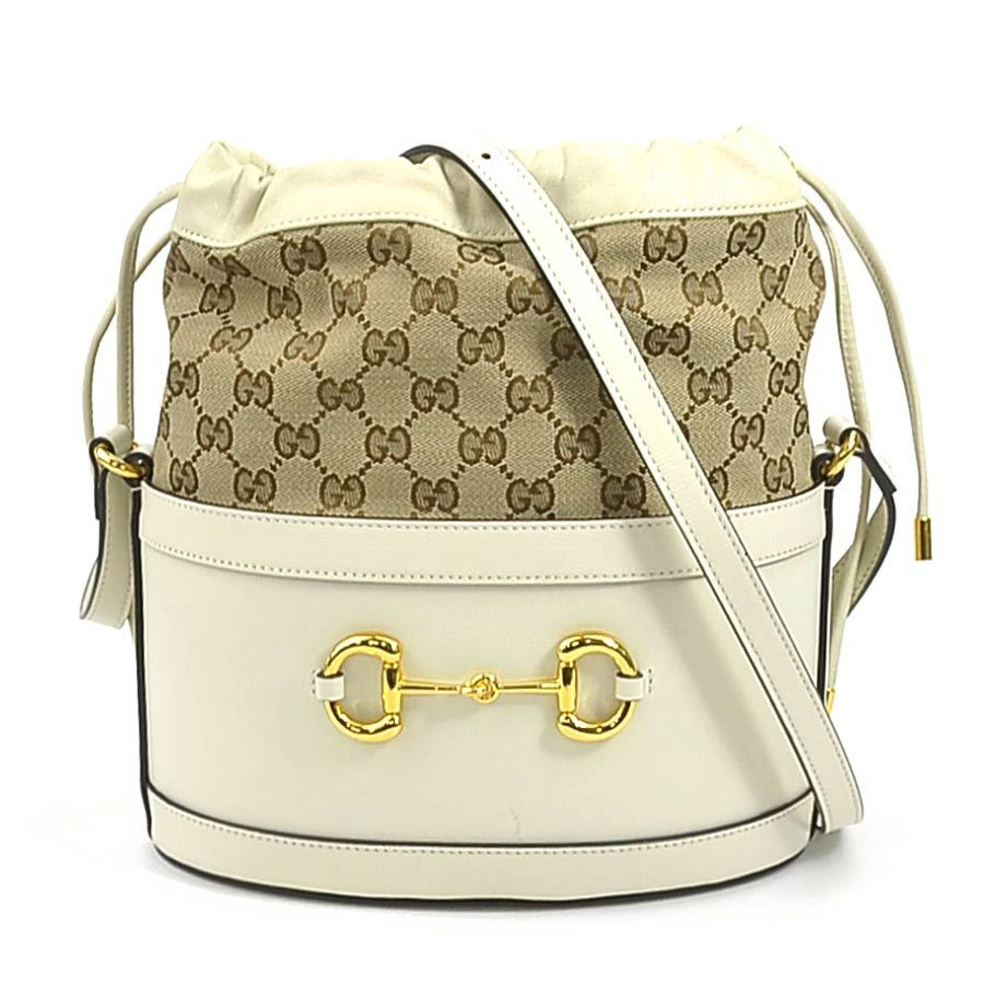 GUCCI Shoulder Bag Horsebit Leather GG Canvas Ivory Women's 602118 99946g