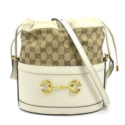 GUCCI Shoulder Bag Horsebit Leather GG Canvas Ivory Women's 602118 99946g