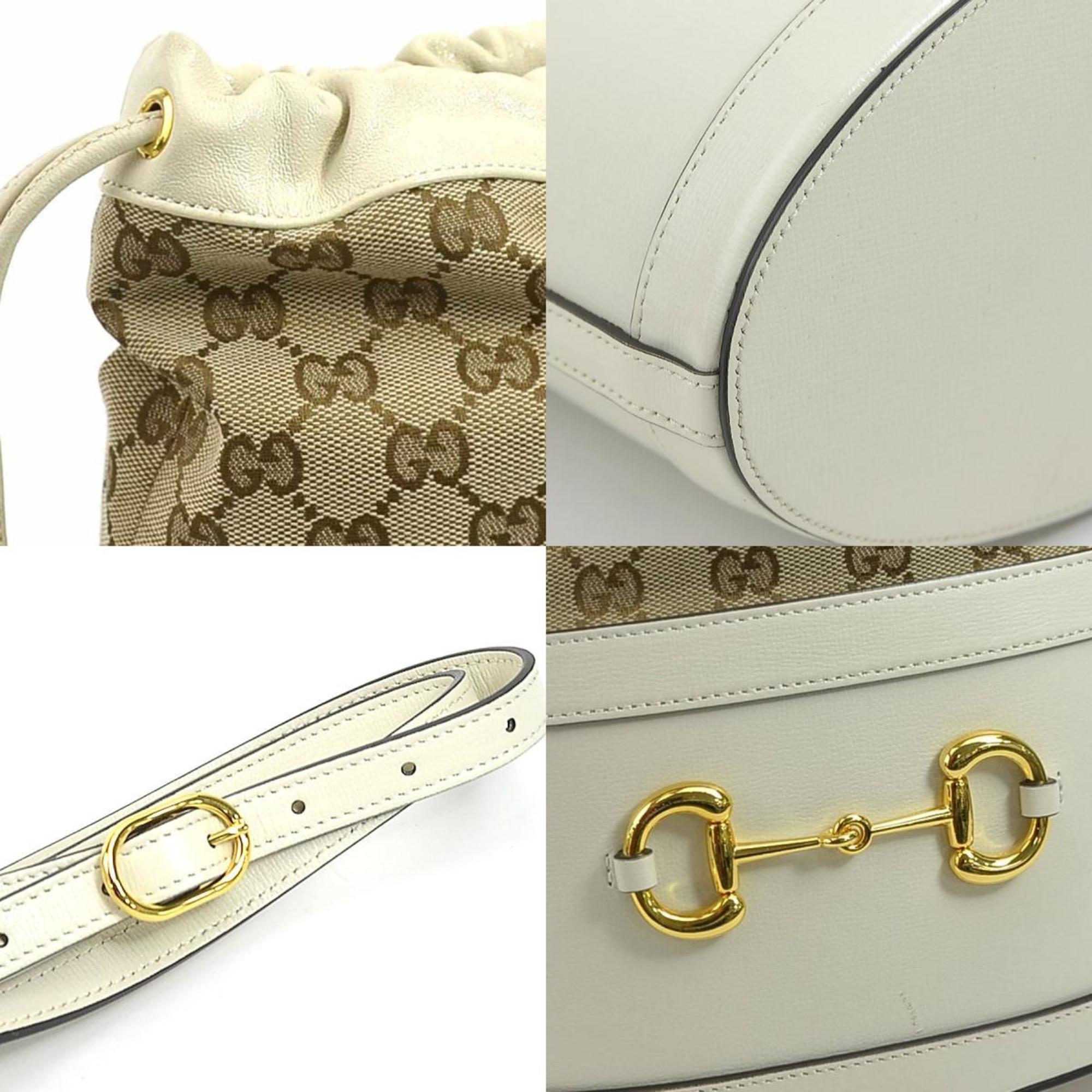 GUCCI Shoulder Bag Horsebit Leather GG Canvas Ivory Women's 602118 99946g