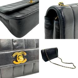 CHANEL Shoulder Bag Leather Metal Navy Black Gold Women's n0181