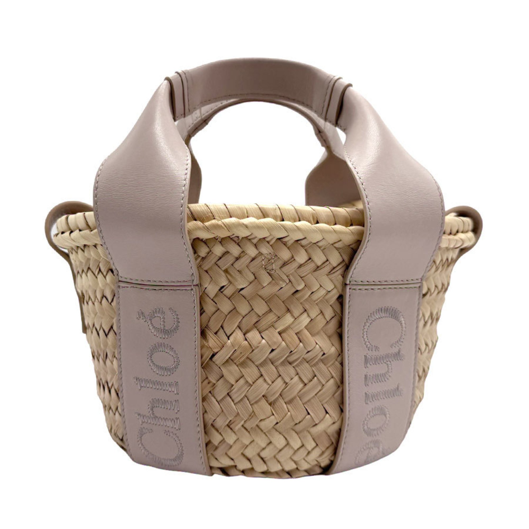 Chloé Chloe Handbag Shoulder Bag Raffia Leather Natural x Grey Women's z1963