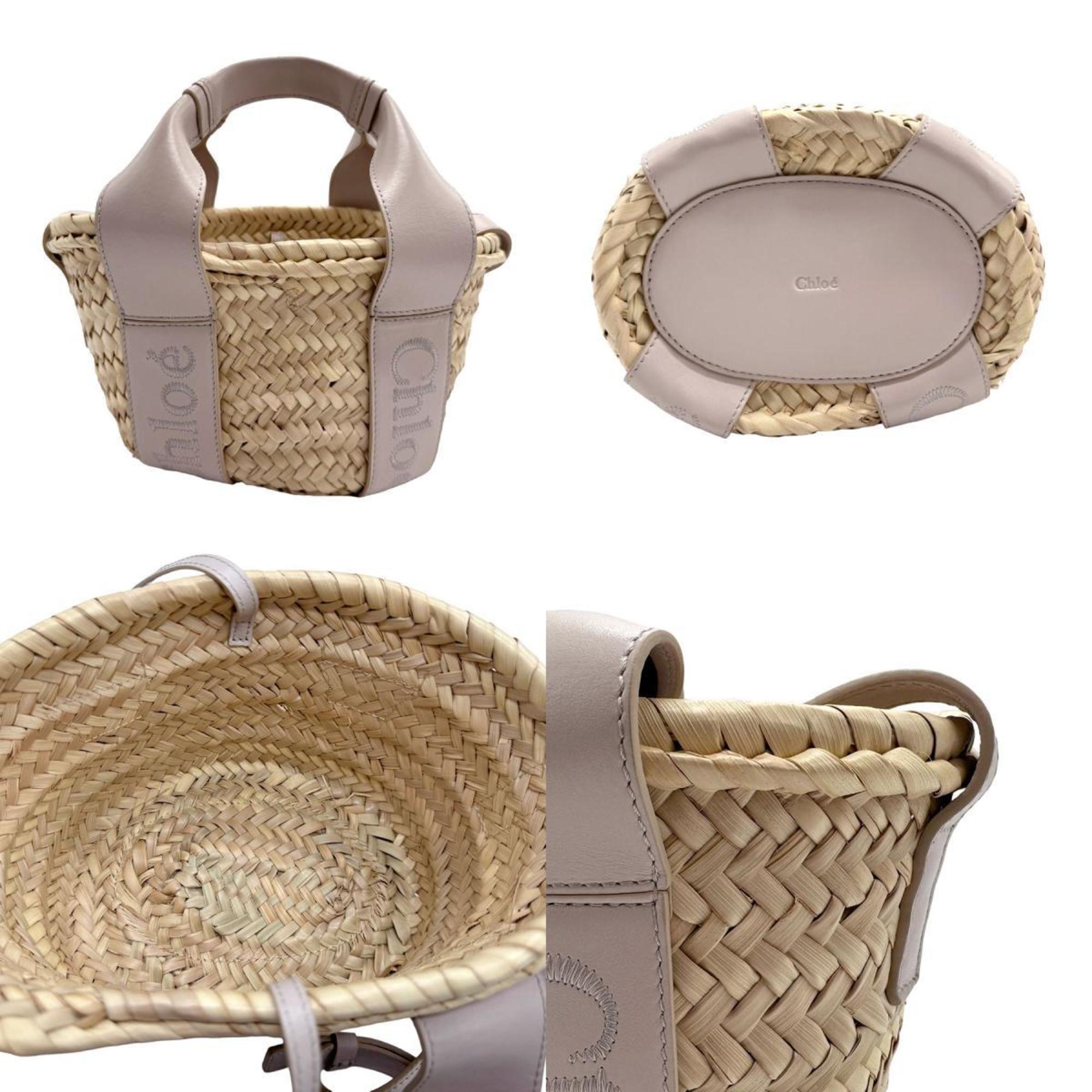 Chloé Chloe Handbag Shoulder Bag Raffia Leather Natural x Grey Women's z1963