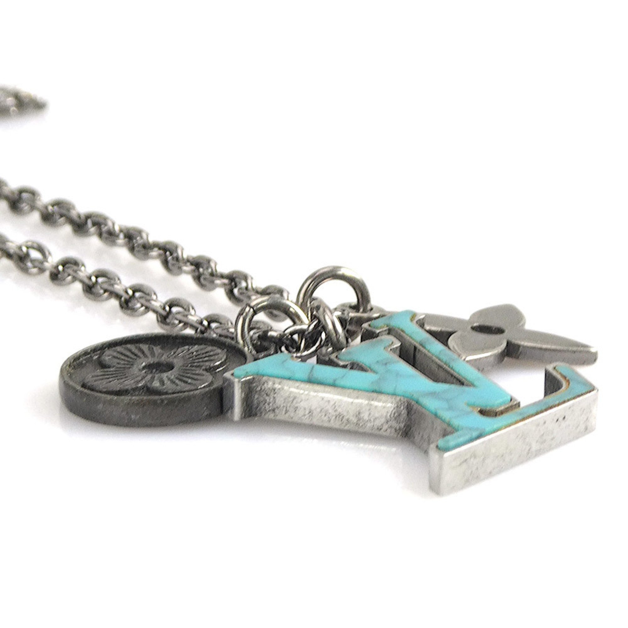 Louis Vuitton LOUIS VUITTON Necklace Pendant LV Initial Turquoise Metal Silver x Blue Women's M68904 h30437g