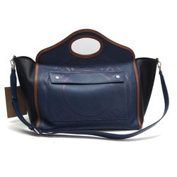 Burberry Pocket Tote Handbag Ink Blue (Navy) x Black