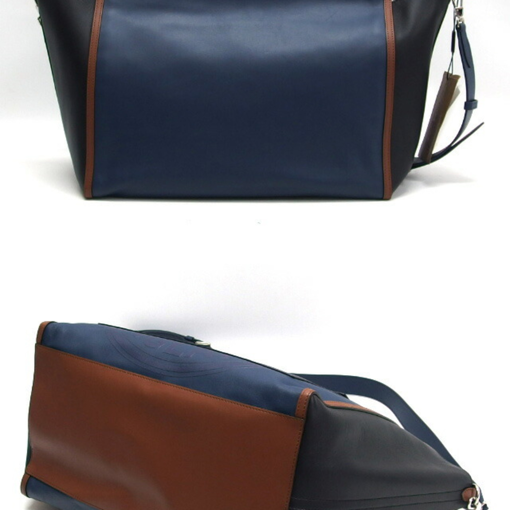 Burberry Pocket Tote Handbag Ink Blue (Navy) x Black