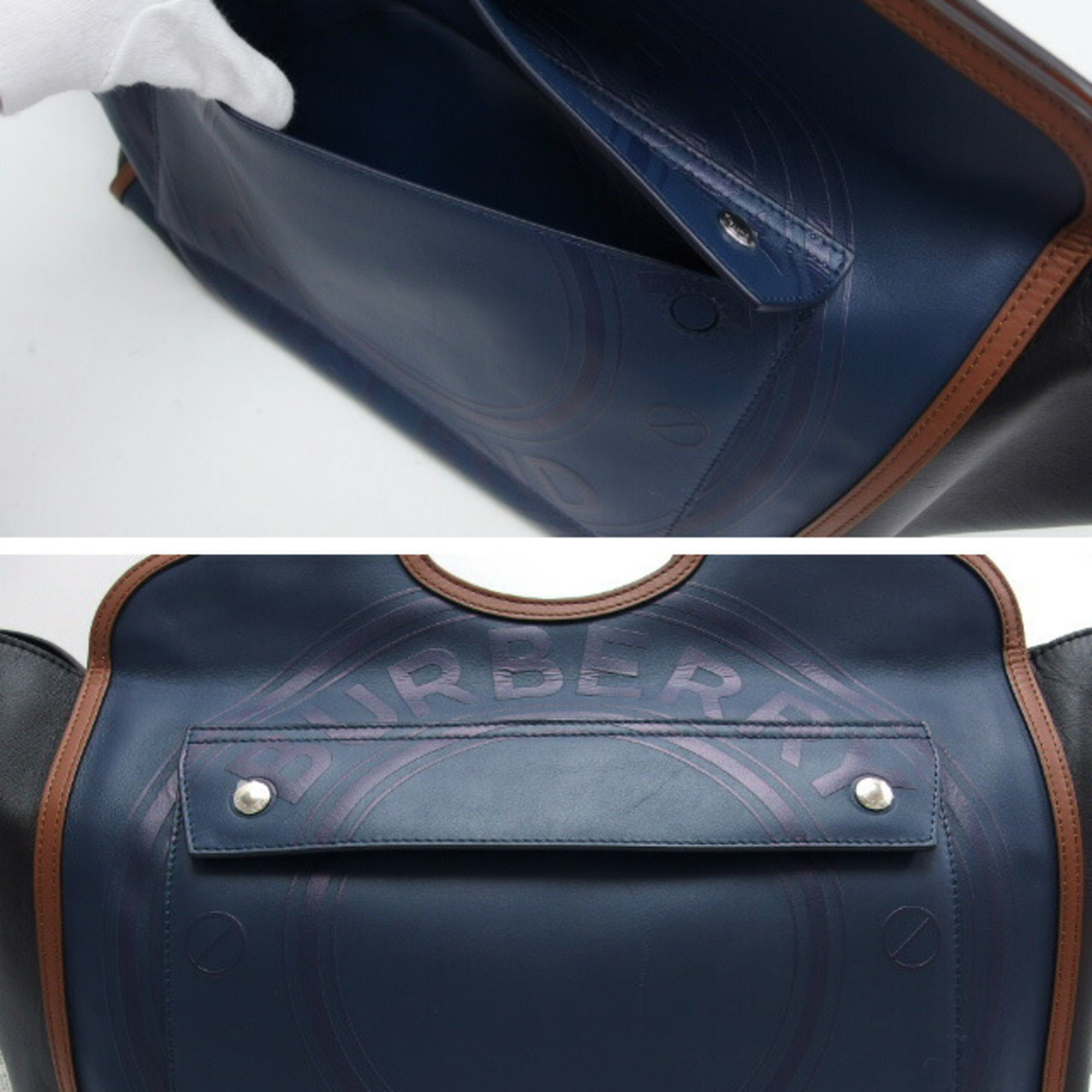 Burberry Pocket Tote Handbag Ink Blue (Navy) x Black