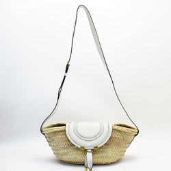 Chloé Chloe Marcy Shoulder Bag Raffia Leather Beige White Gold Women's W0621K