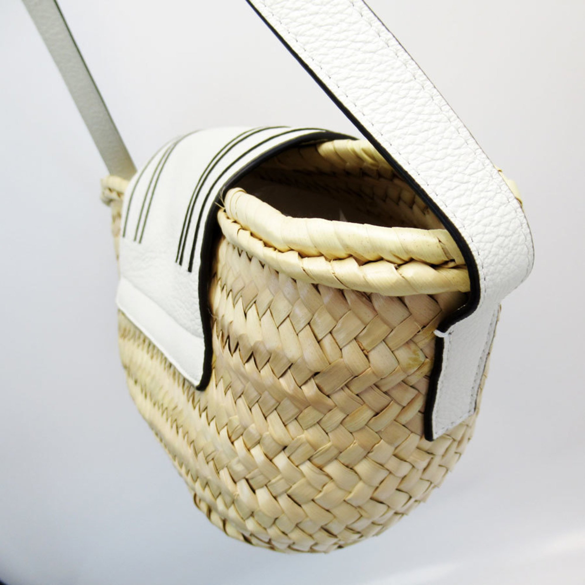 Chloé Chloe Marcy Shoulder Bag Raffia Leather Beige White Gold Women's W0621K