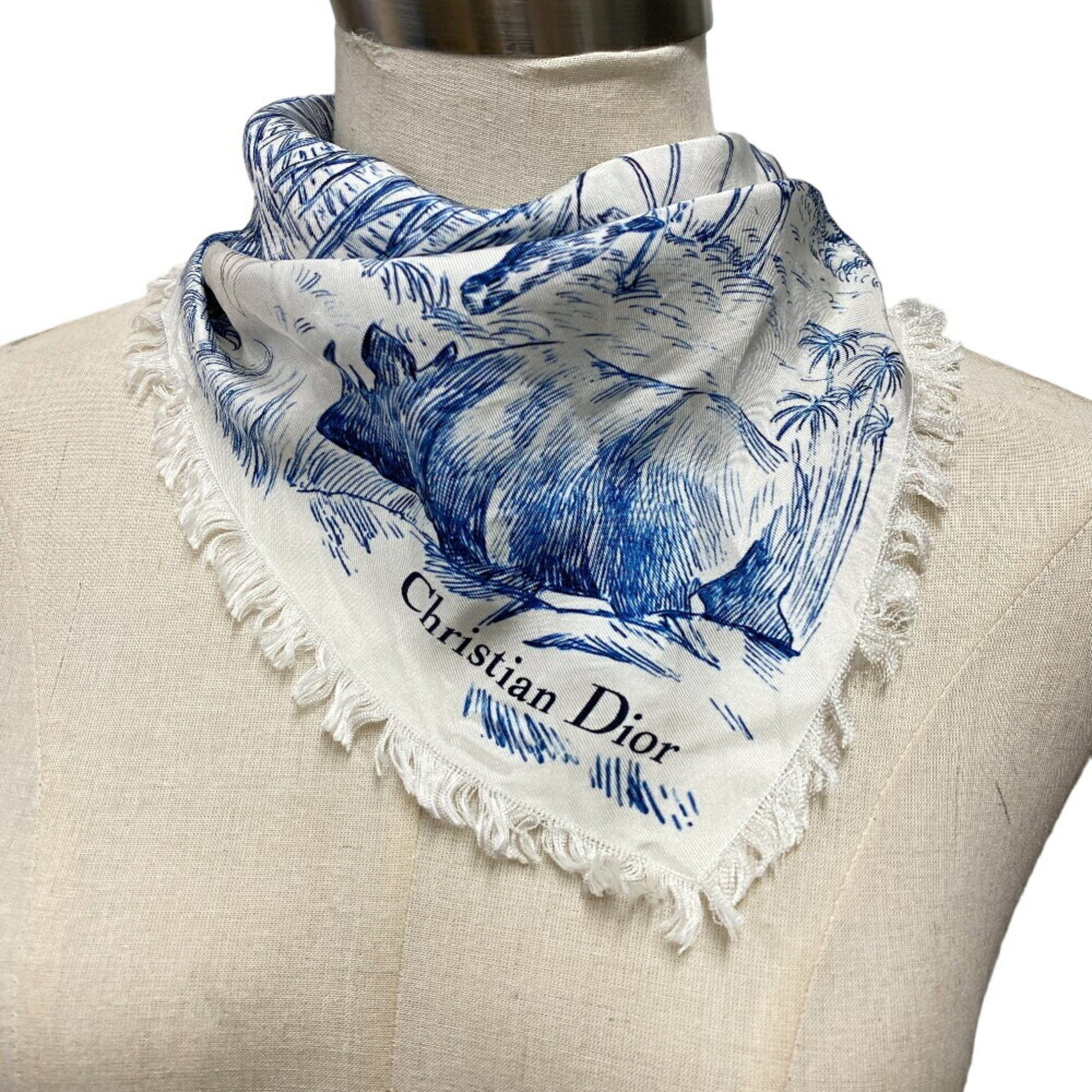 Christian Dior Around the World Scarf White Women's