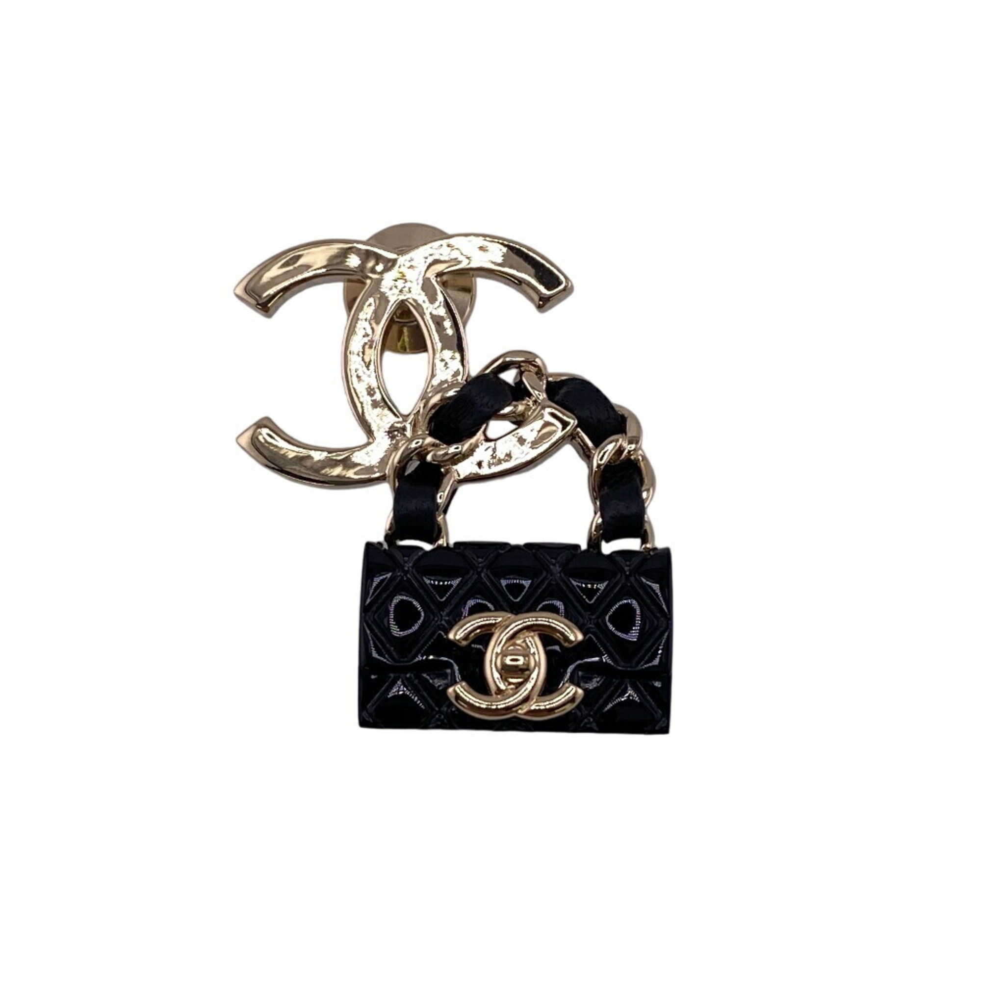 CHANEL Coco Mark B23C Matelasse Turnlock Brooch Black Women's