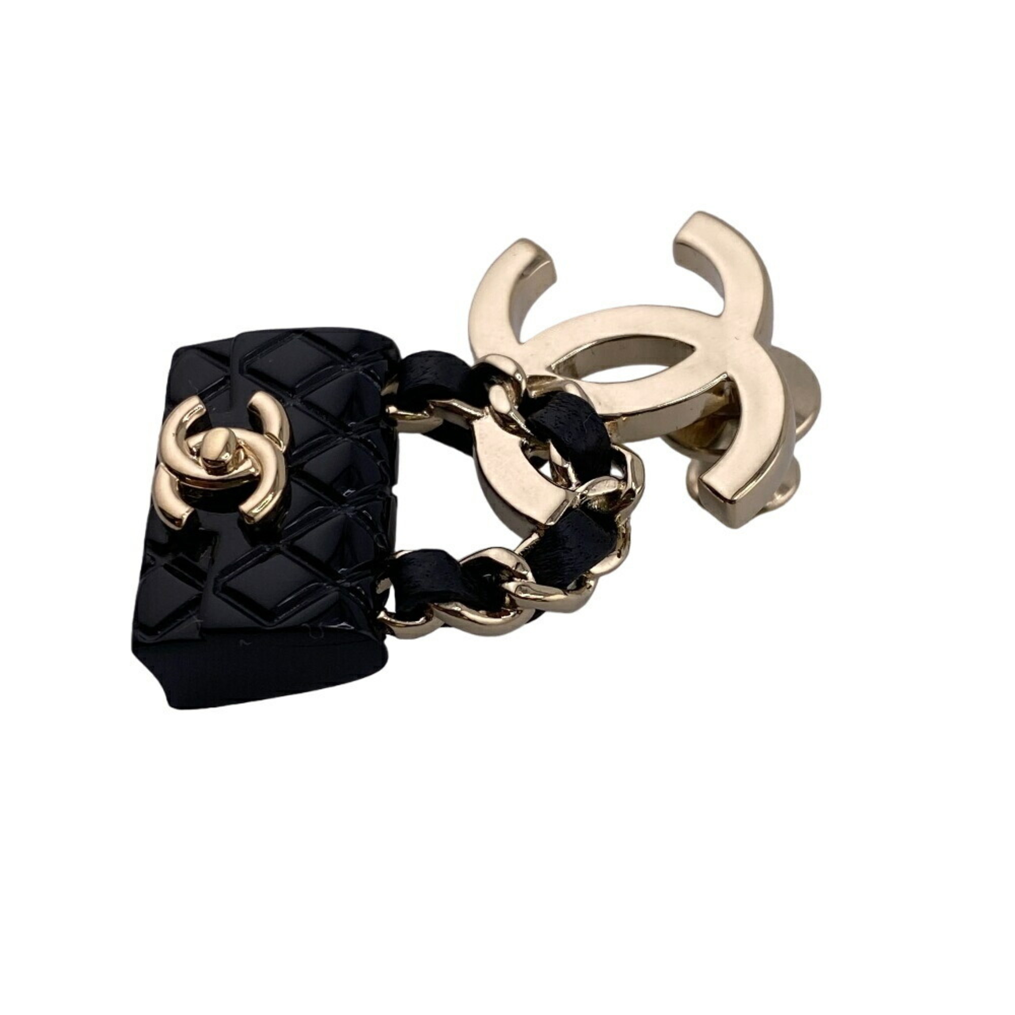 CHANEL Coco Mark B23C Matelasse Turnlock Brooch Black Women's