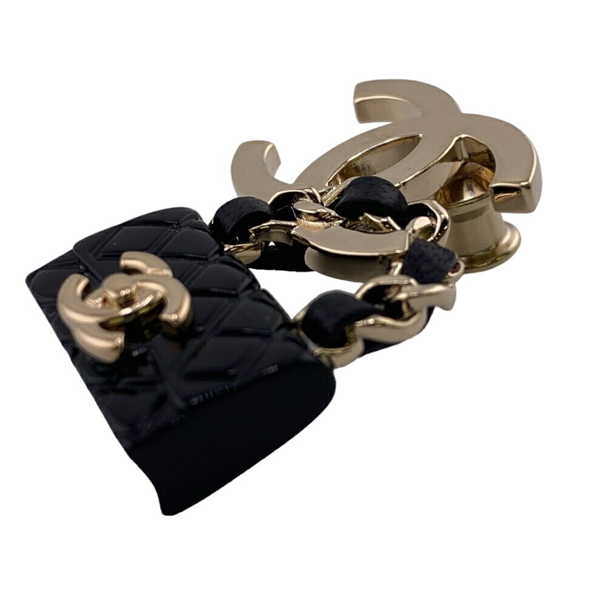 CHANEL Coco Mark B23C Matelasse Turnlock Brooch Black Women's