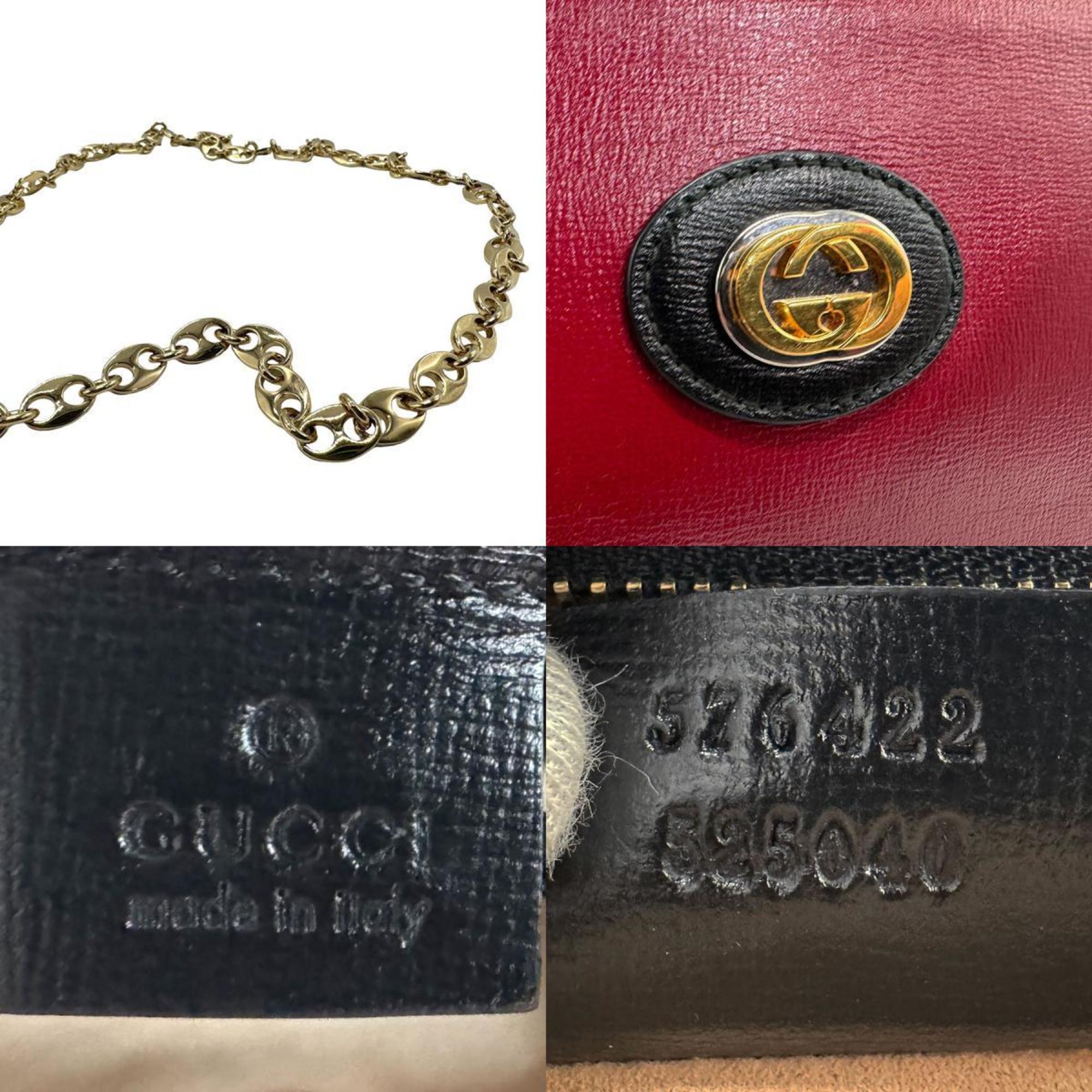 GUCCI Shoulder Bag Leather Red x Black Women's 576422 z1954