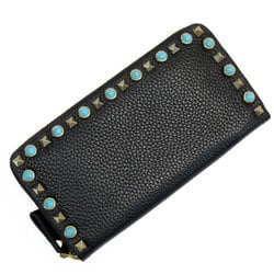 Valentino Garavani Round Long Wallet Leather Black Turquoise Blue Gold Women's w0627f