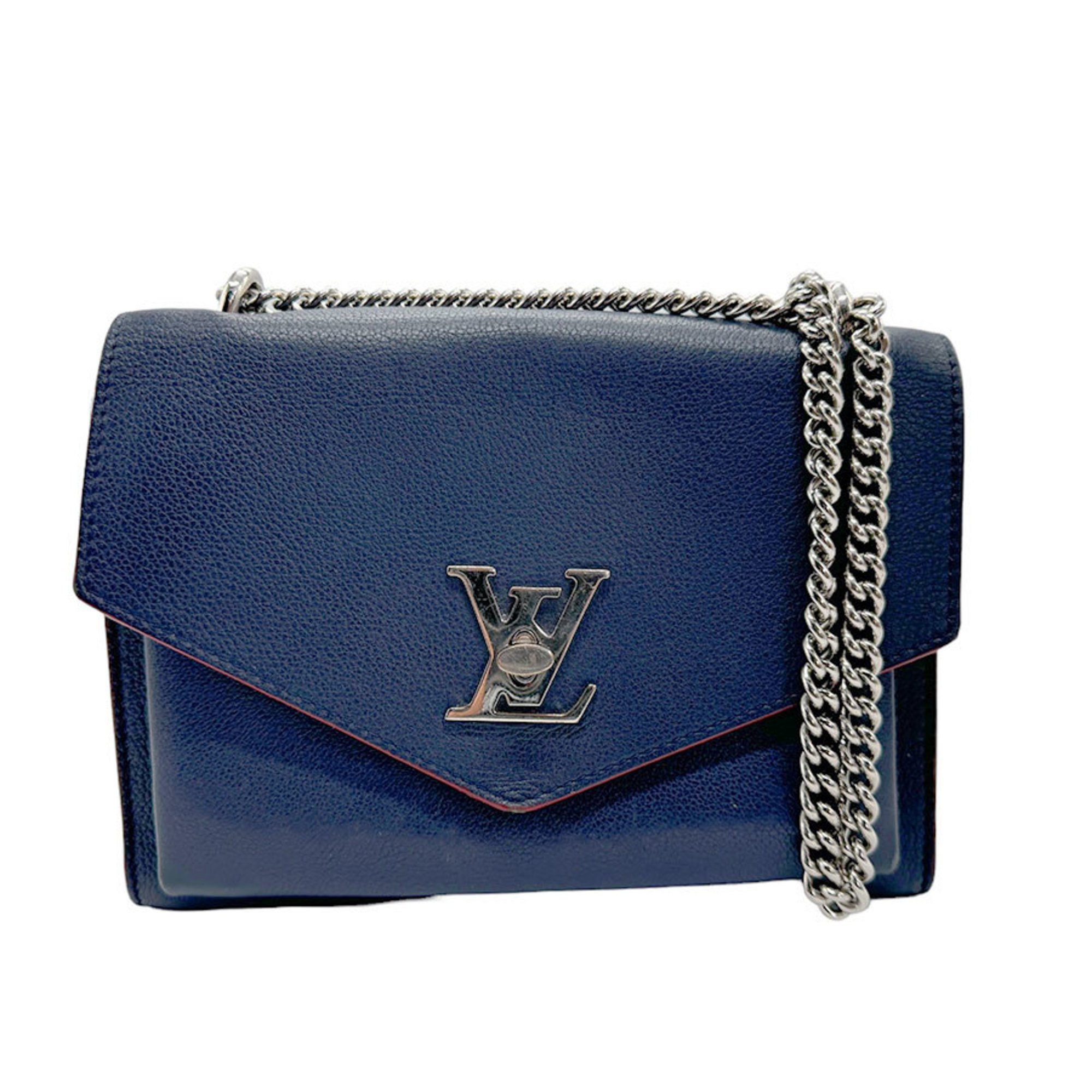 Louis Vuitton LOUIS VUITTON Shoulder Bag My Lock Me BB Leather Navy Silver Women's M53196 n0153