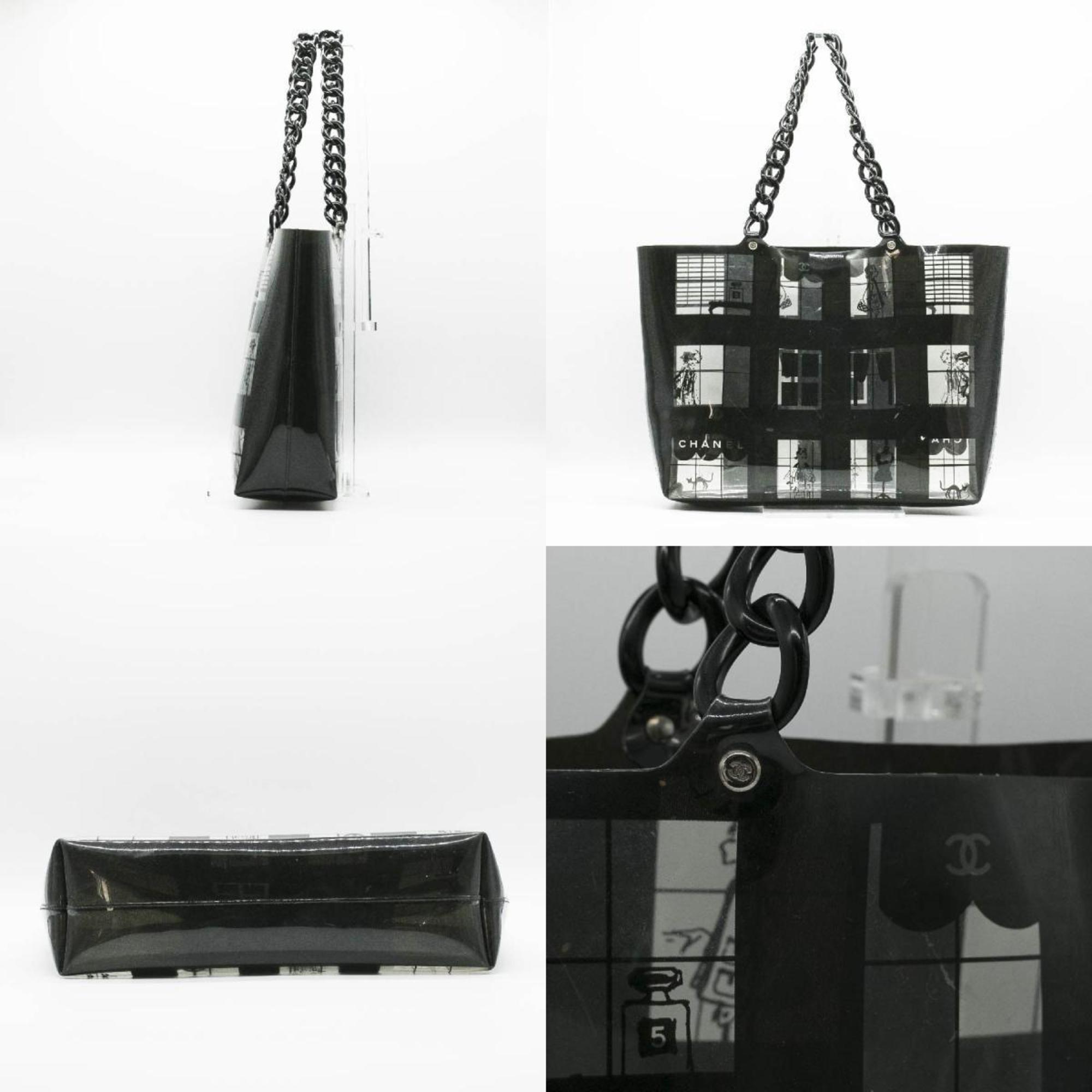 CHANEL Tote Bag Windows Line Chain Vinyl Plastic Black x Clear Women's 058342 PD302