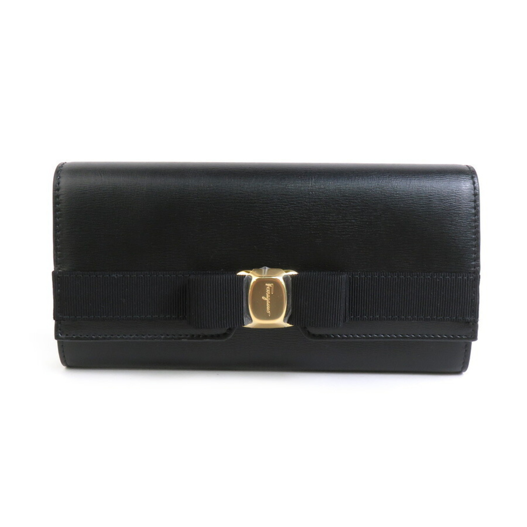 Salvatore Ferragamo Long Wallet Vara Ribbon Leather Black Women's a0431