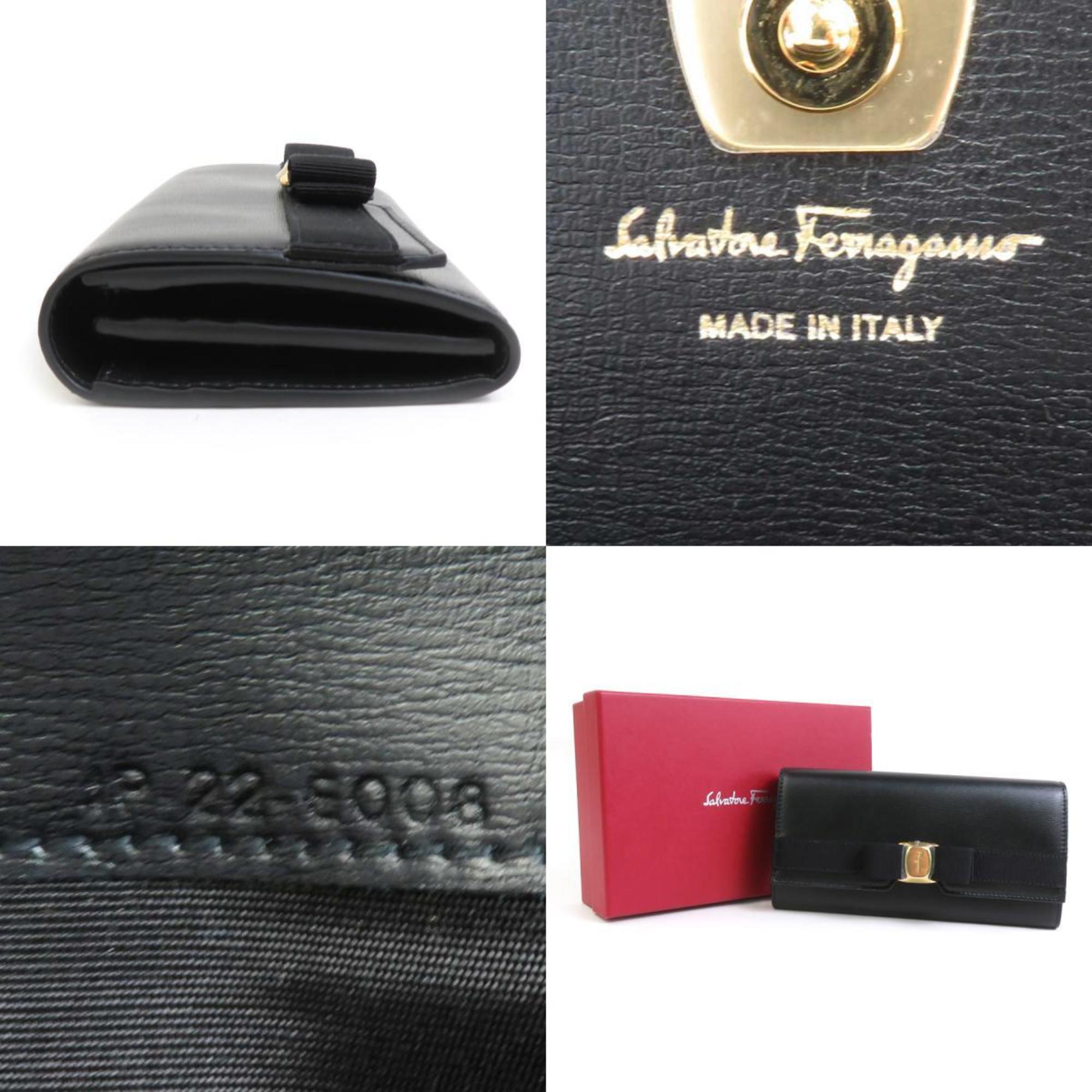 Salvatore Ferragamo Long Wallet Vara Ribbon Leather Black Women's a0431