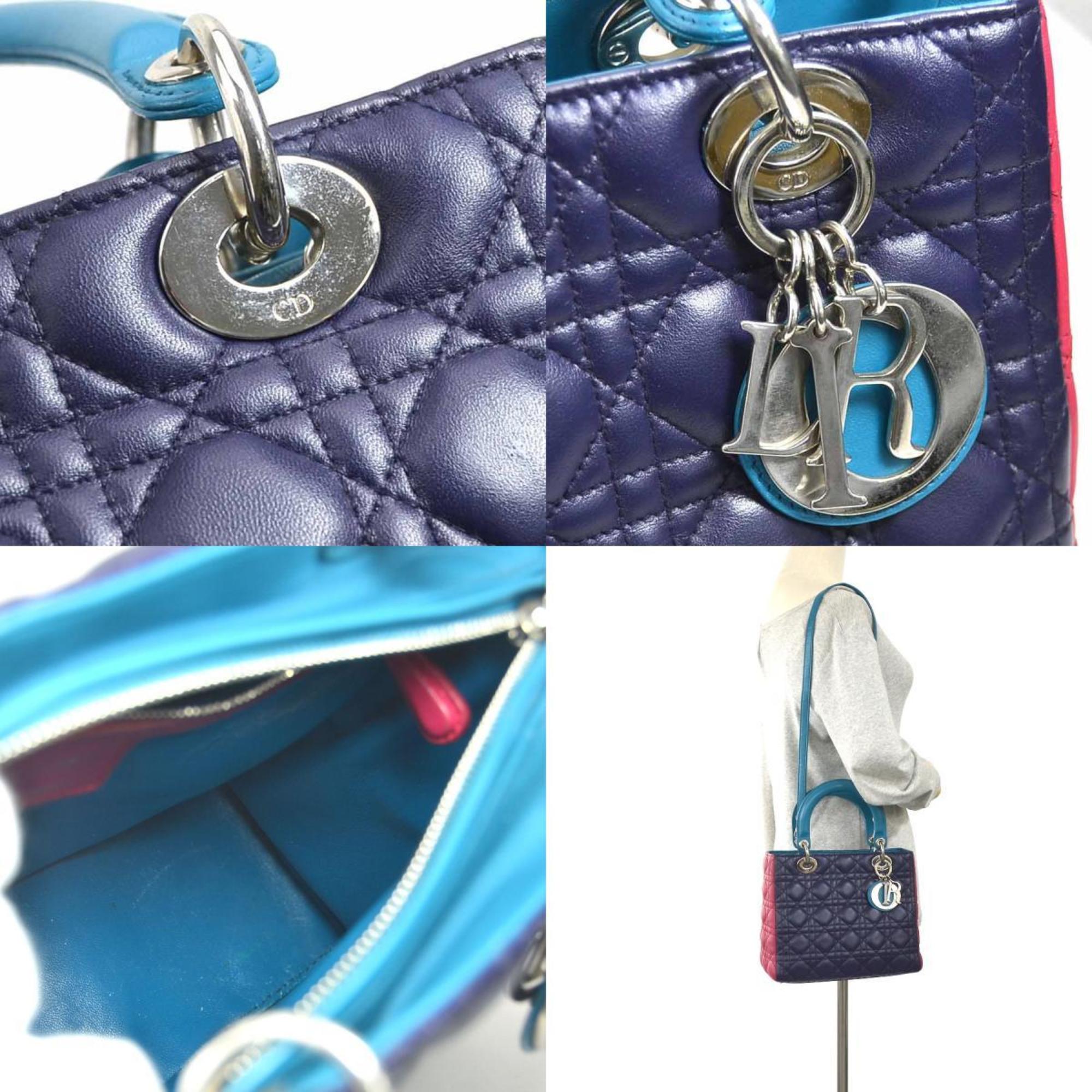 Christian Dior handbag shoulder bag Lady lambskin purple x pink blue green women's a0428