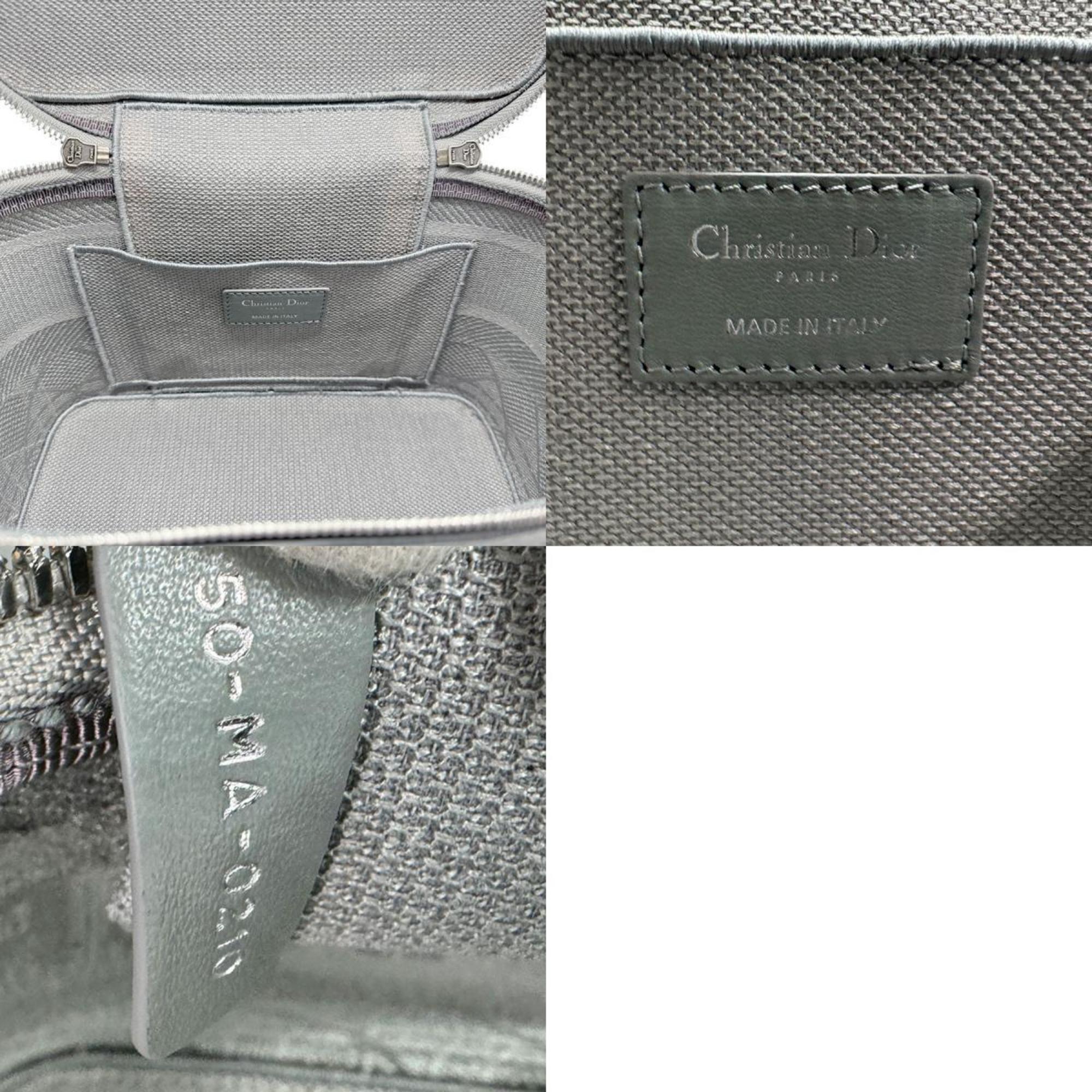 Christian Dior handbag vanity bag canvas light gray silver ladies n0147