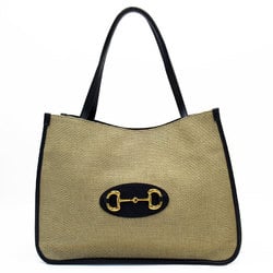 GUCCI Shoulder Bag Horsebit Canvas Leather Beige Navy Gold Women's 623694 w0608a