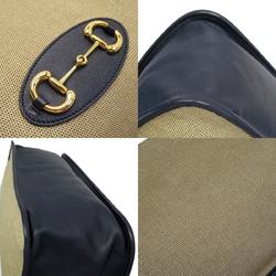 GUCCI Shoulder Bag Horsebit Canvas Leather Beige Navy Gold Women's 623694 w0608a